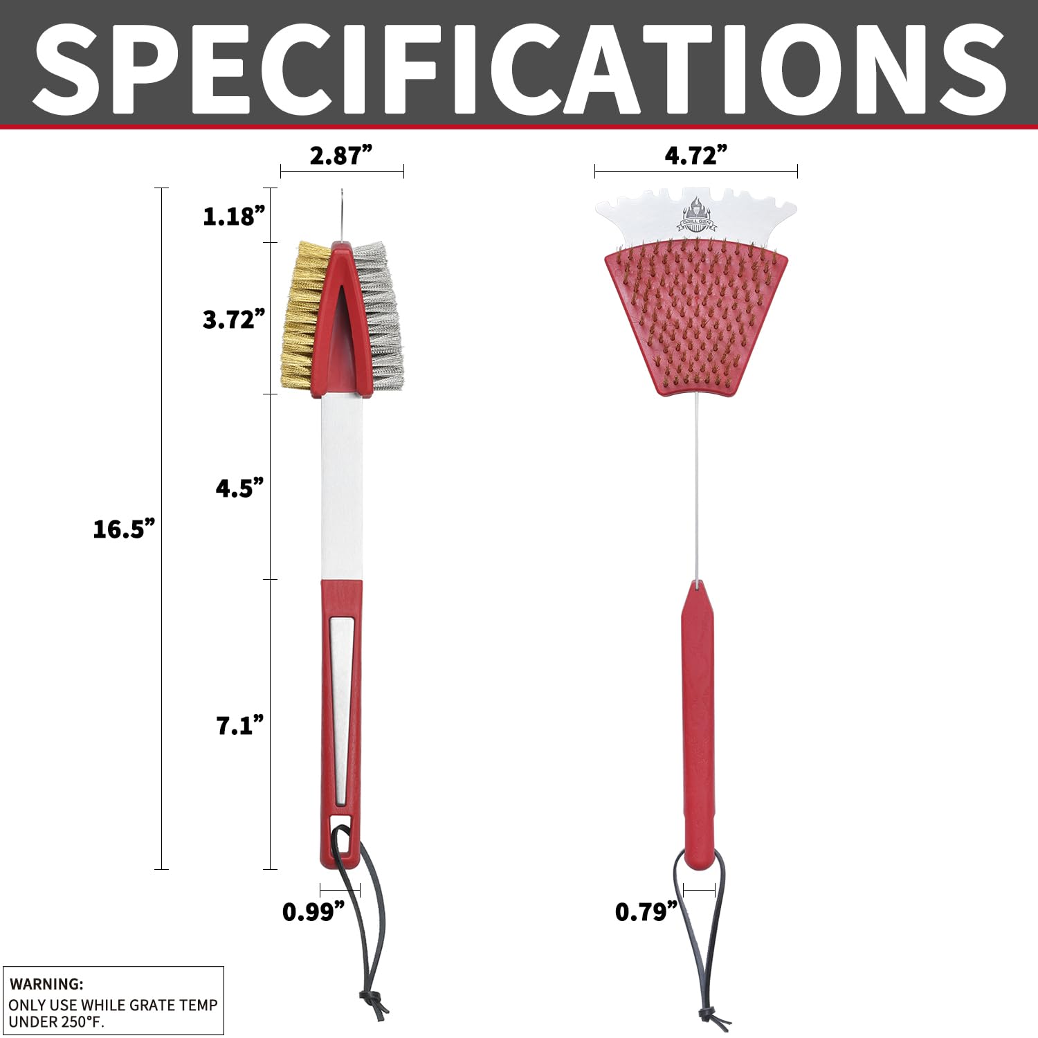 Heavy Duty Grill Brush and Scraper with Steel & Brass Bristles - Professional BBQ Cleaner for Porcelain, Cast Iron & Stainless Steel Grates - Perfect for Outdoor Grilling, Backyard BBQs and Camping Cookouts