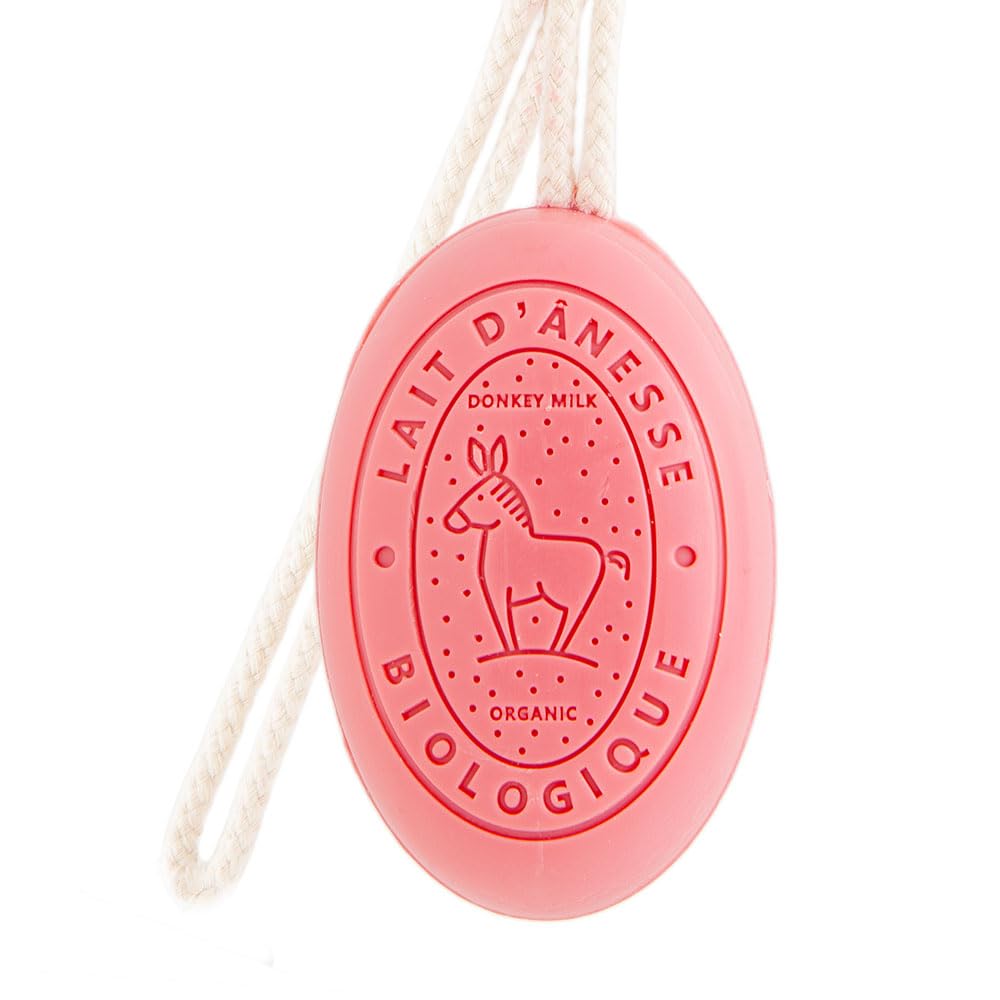 Provence Marseille Soap on Rope - Organic Donkey Milk French Soap with Strawberry Scent - 175g for Bath, Shower & Gift | Handmade in France