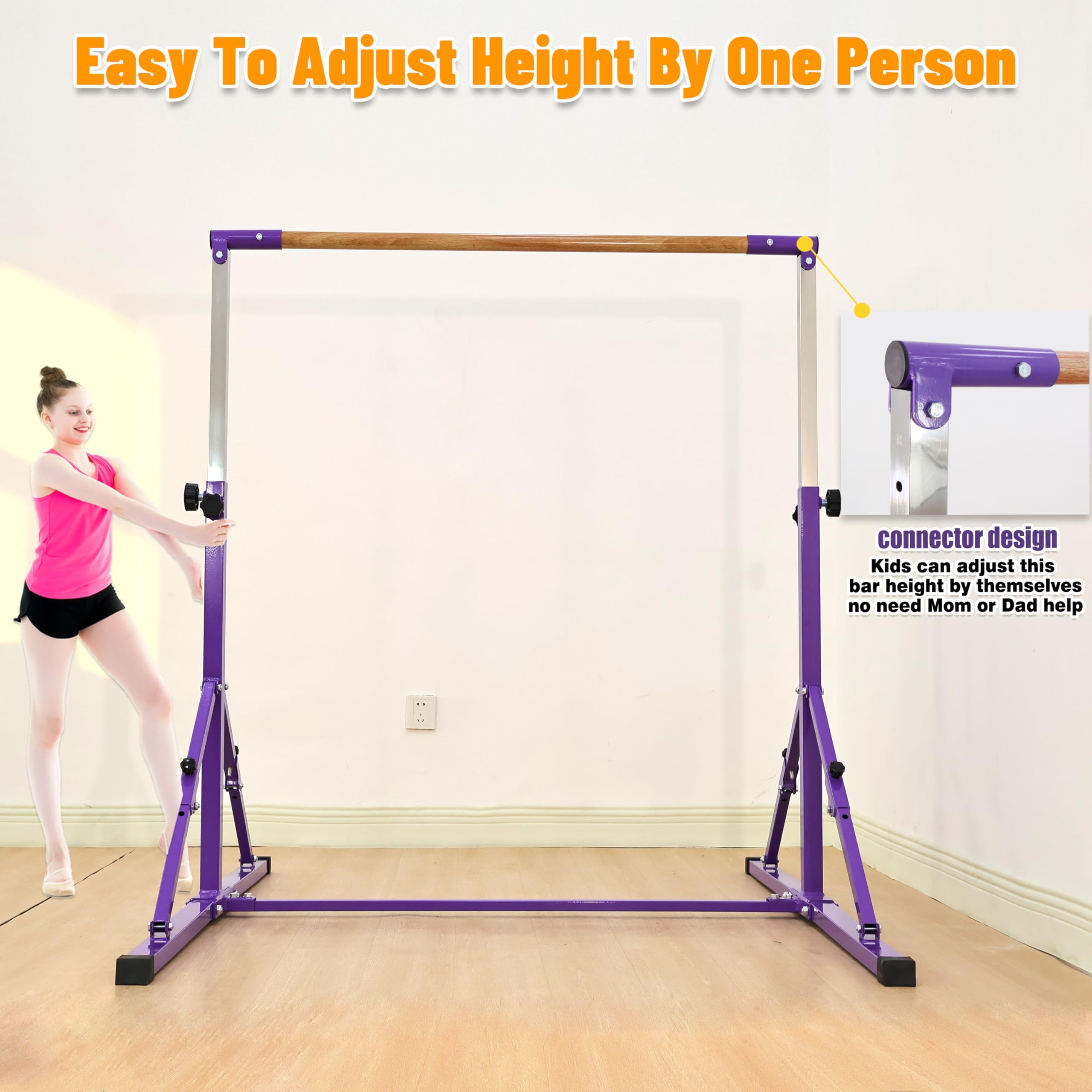 4FT/5FT Adjustable Gymnastics Bar Set - Kids Training Horizontal Bar with Kip Bar for Home Gym, Backyard & Indoor Practice - Perfect for Strength Training & Gymnastics Skills Development