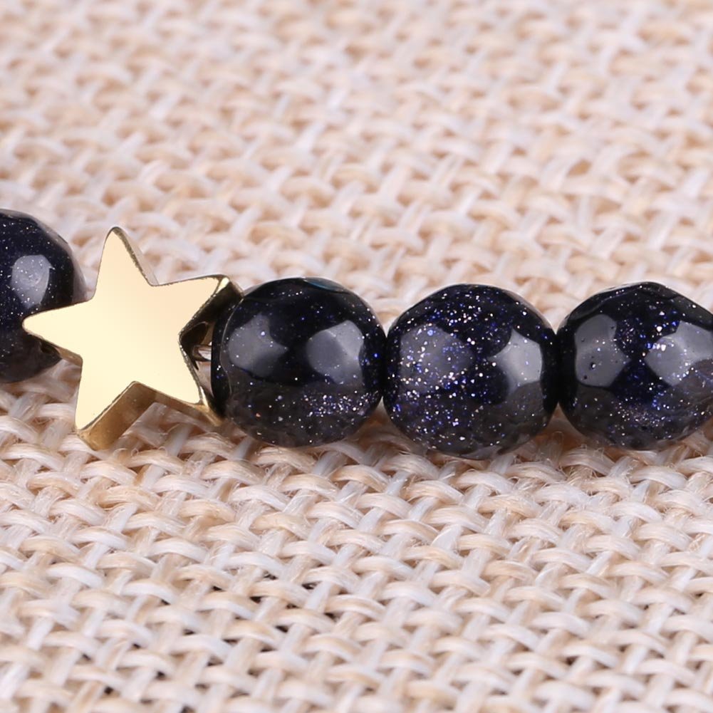 Natural Stone Beads Bracelet - Solar System Galaxy Themed Adjustable Yoga Bracelet for Men & Women - Blue Sandstone Guardian Star Bangle - Perfect for Meditation, Yoga, and Spiritual Healing