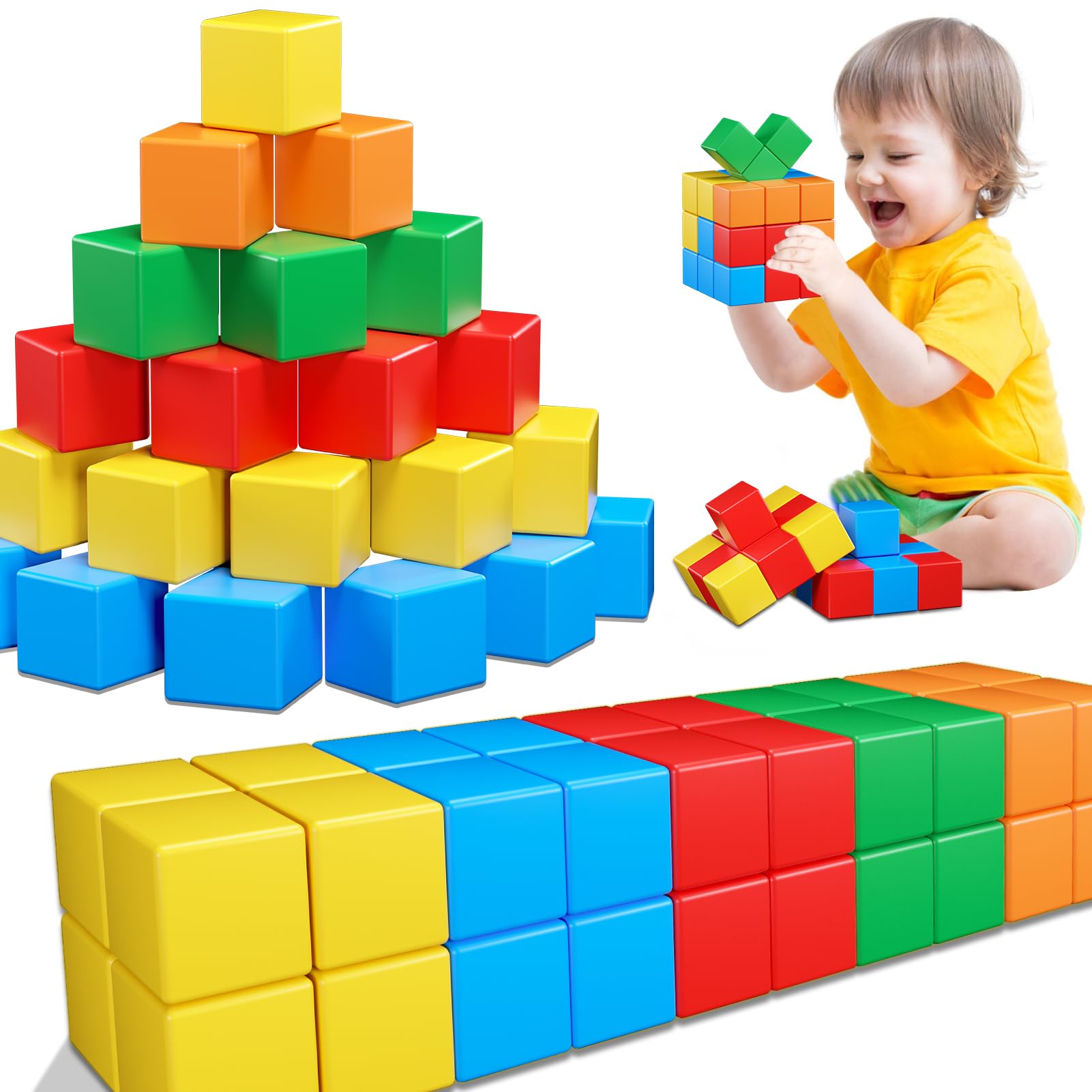 Magnetic Building Blocks for Kids - 1.42 Inch STEM Educational Toys for Toddlers Ages 1-8 | Montessori Sensory Learning Toys for Boys & Girls | Perfect for Classroom, Home Play & Early Childhood Development