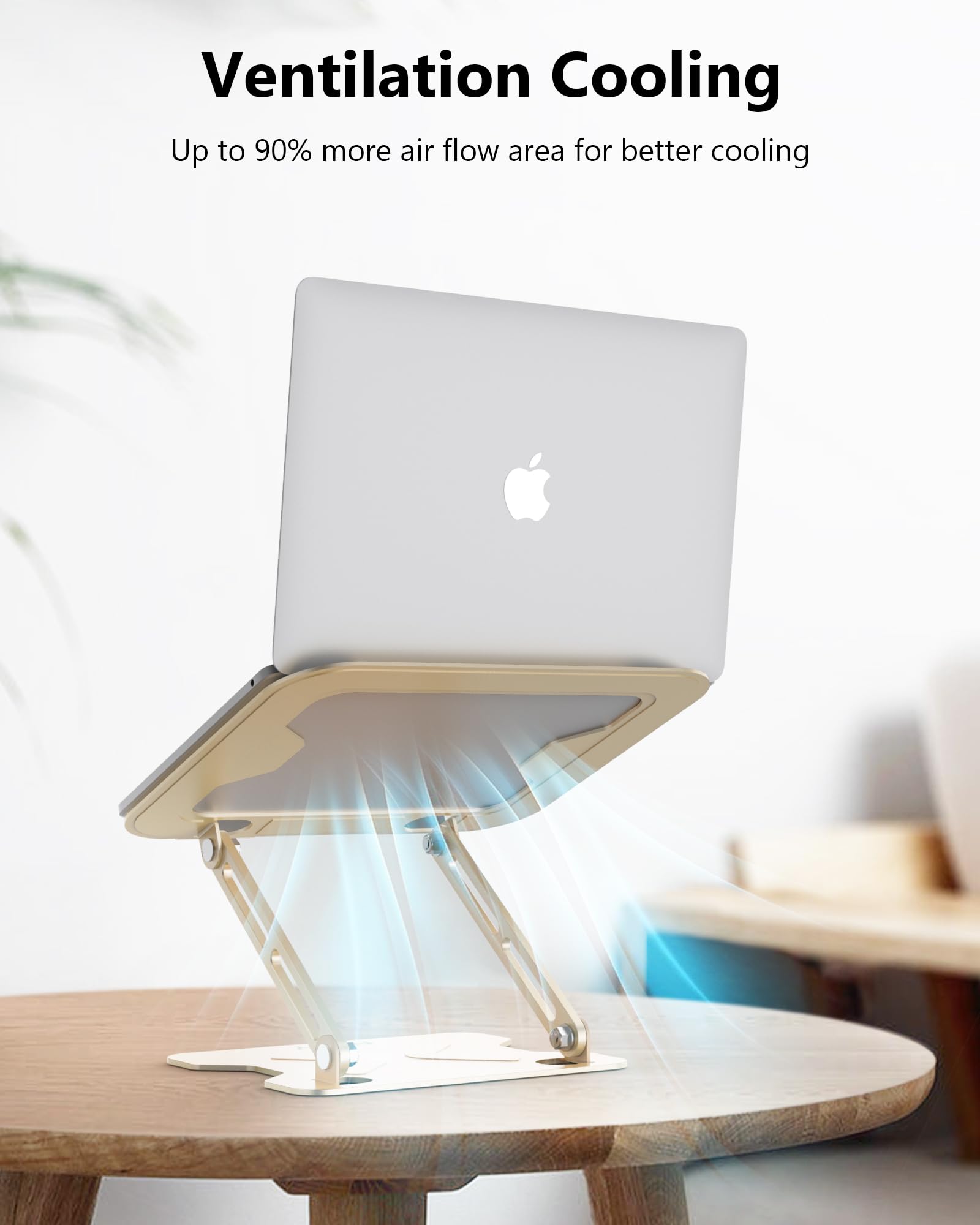 Adjustable Folding Laptop Stand for Desk - Portable Ergonomic Computer Notebook Riser Compatible with MacBook Air/Pro, Acer, Lenovo, Dell (10-16 Inch) - Amber Golden - Perfect for Home Office, Coffee Shops & Travel Use