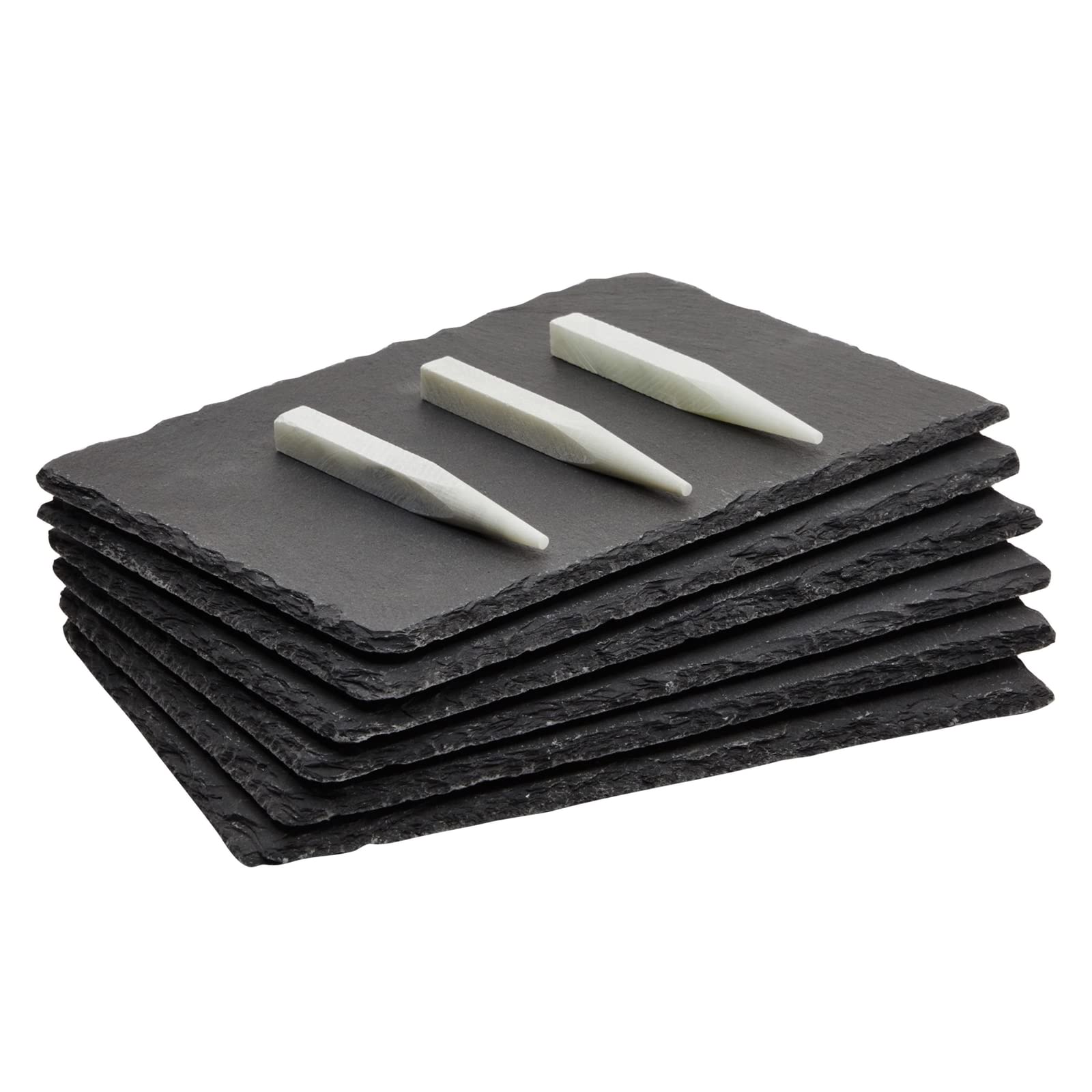 Juvale 6-Pack Mini Slate Charcuterie Boards Set with Chalk - 6x8.7 Inch Stone Serving Plates for Cheese, Sushi, Appetizers | Perfect for Parties, Picnics, and Elegant Home Dining