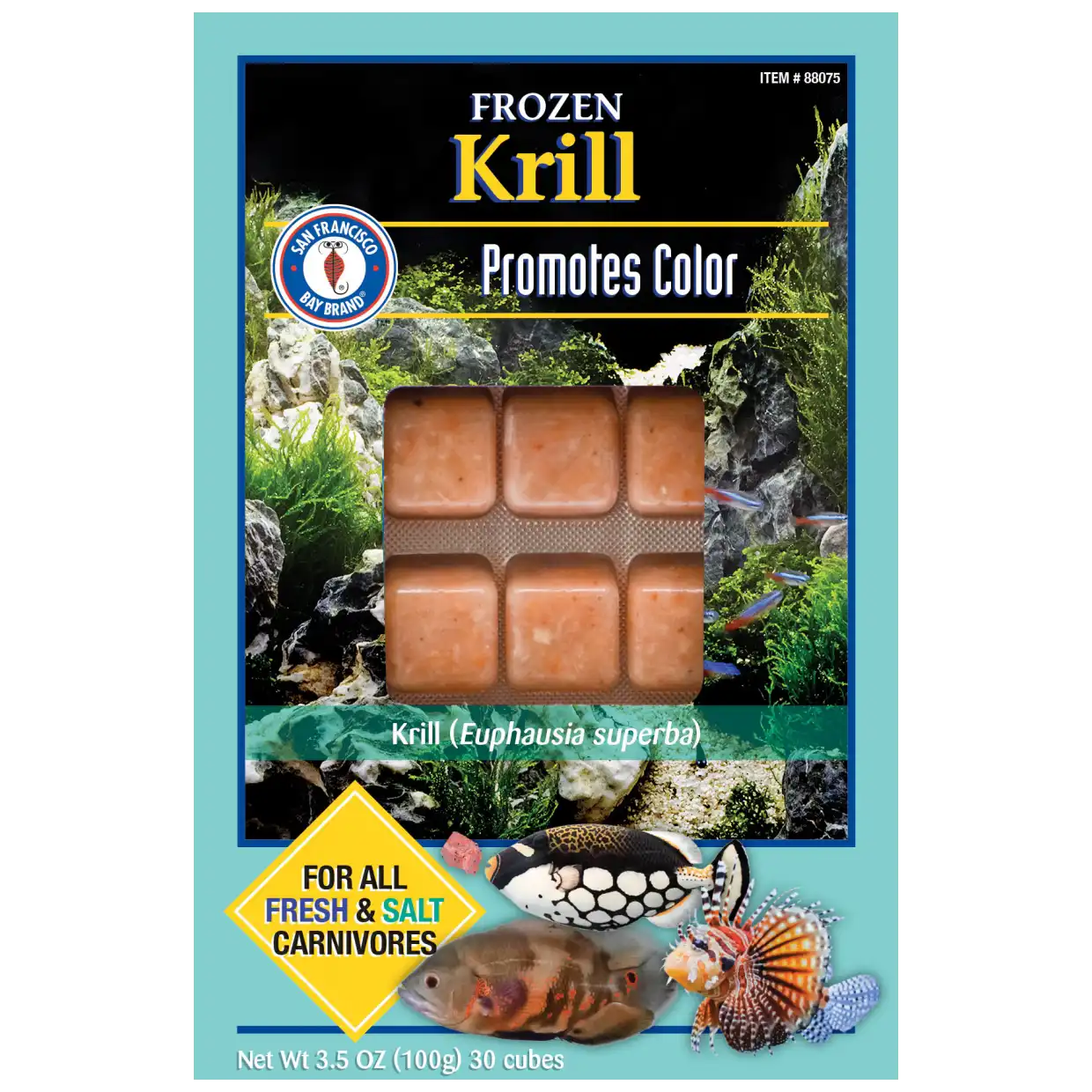 San Francisco Bay Brand Premium Frozen Krill Cube 3.5oz - High Protein Fish Food for Saltwater & Freshwater Aquariums - Perfect for Marine Fish, Coral Reefs & Tropical Fish Nutrition