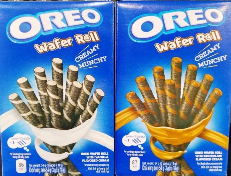 Oreo Wafer Roll Combo Pack - Vanilla & Chocolate Flavored (2 x 54g, 108g) | Crunchy Creamy Snack for Parties, Office Treats & On-the-Go Munchies