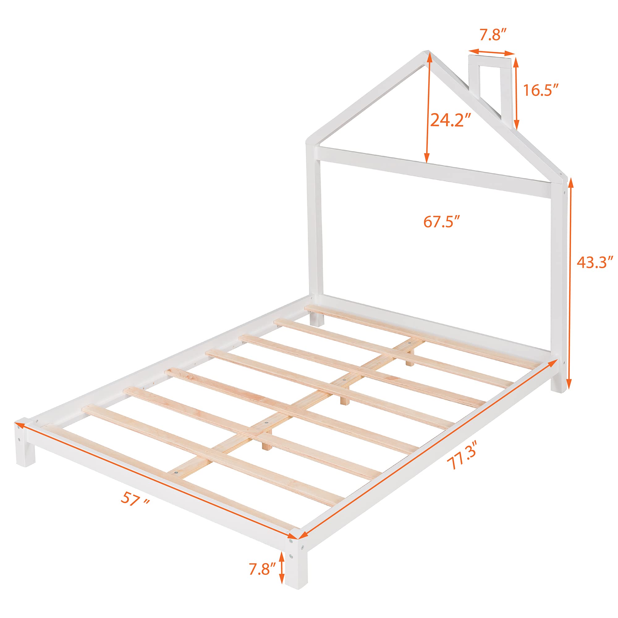 Merax Full Size Platform Bed Frame with House-Shaped Headboard - Sturdy Wooden Bed Base, No Box Spring Needed - Perfect for Kids Rooms, Guest Bedrooms & Cozy Home Decor (White)