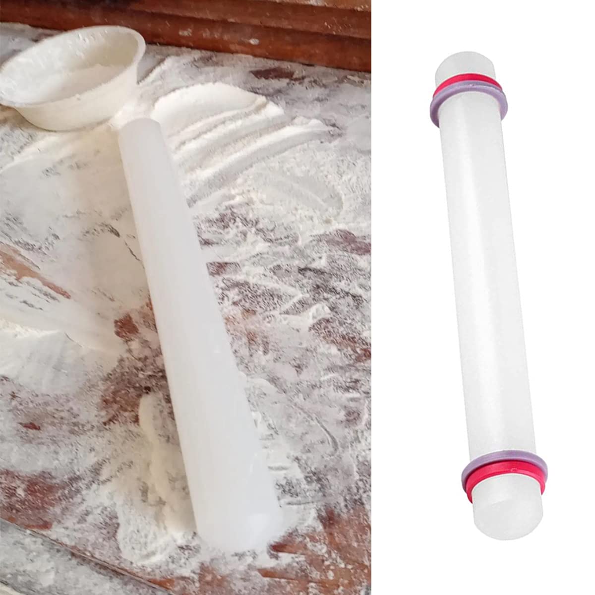 2-Pack Non-Stick 9-Inch Adjustable Rolling Pin with Removable Rings - Perfect for Baking Dough, Pizza, Pastries, Pasta, Cookies & Dumplings - Ideal for Home Bakers & Professional Chefs