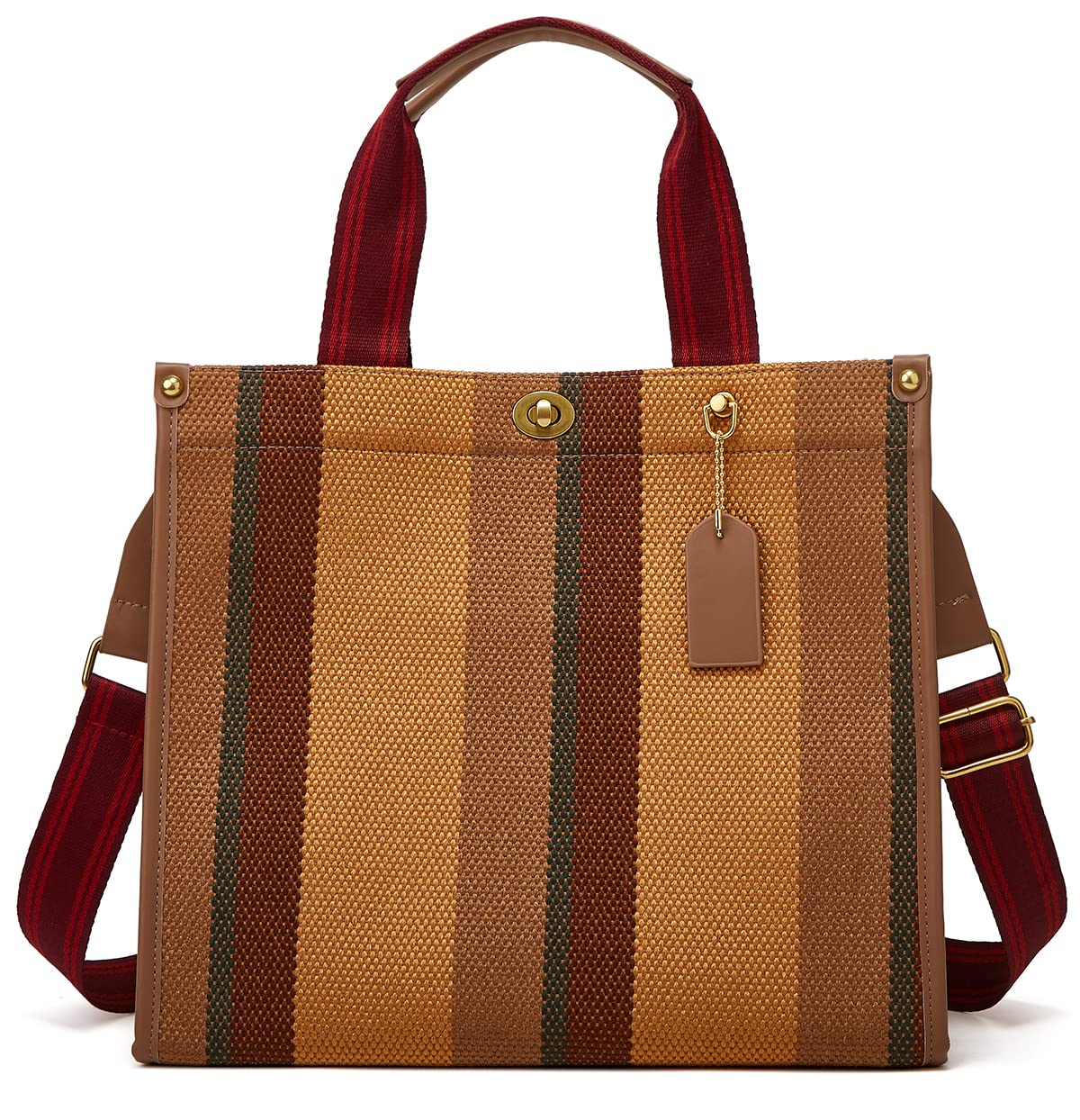 Stylish Women's Canvas Tote Bag - Large Hobo Shoulder Bag with Color Contrast Stripes, Chic Crossbody Satchel for Work, Travel & Shopping