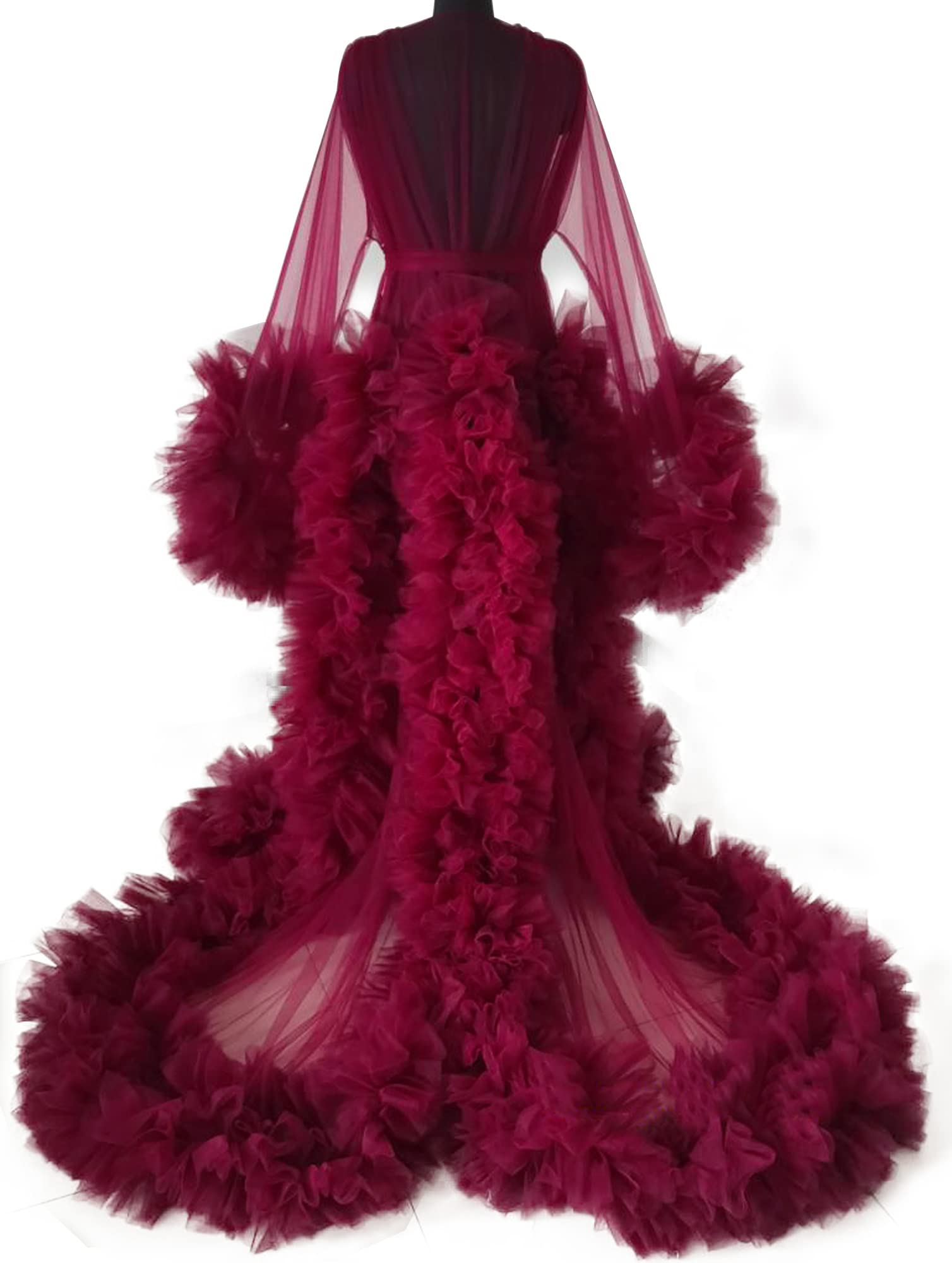 Sheer Tulle Bathrobe for Women - Long Puffy Dressing Gown for Maternity Photoshoot, Bridal Shower & Boudoir Photography | Elegant Loungewear for Pregnancy, Honeymoon & Special Occasions