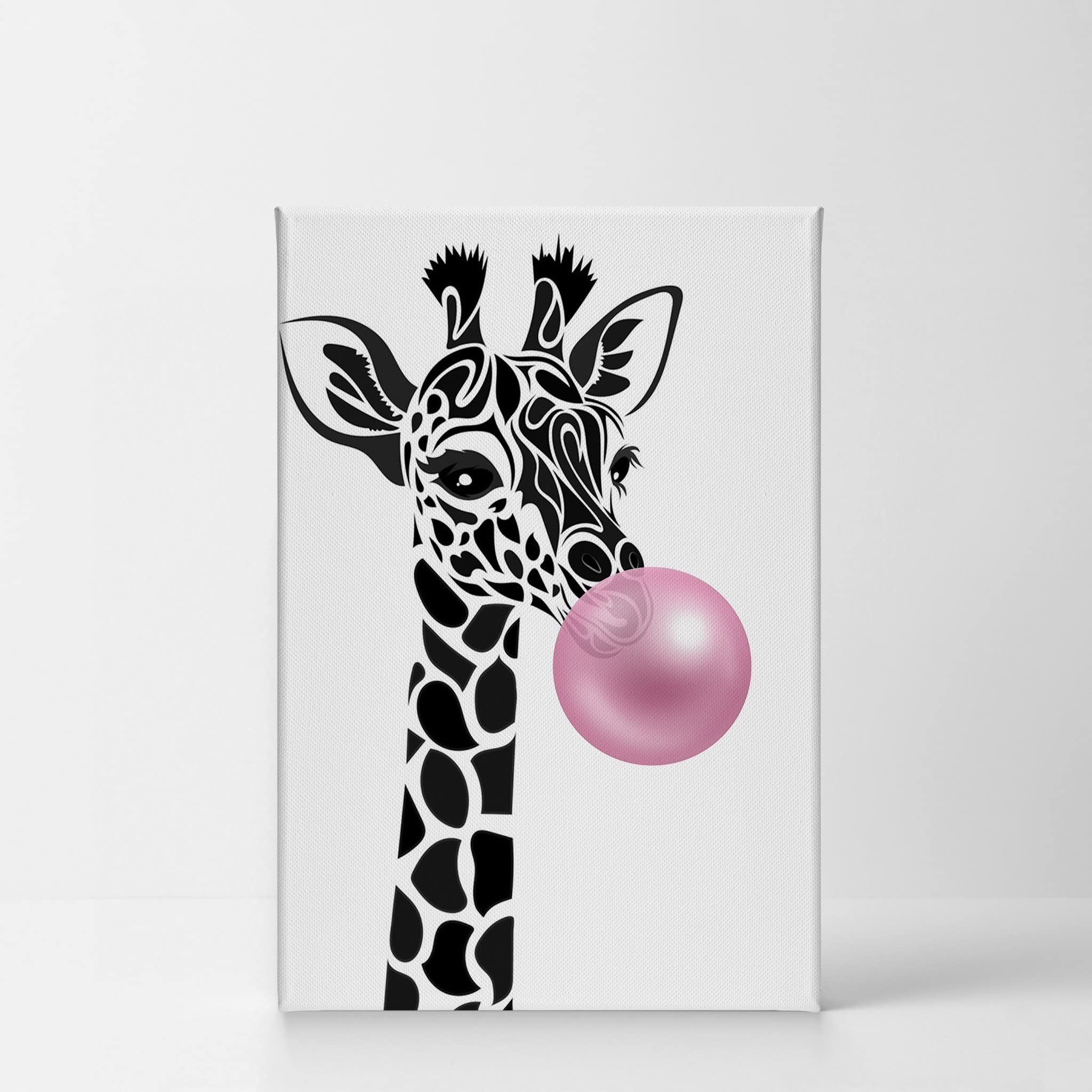Cute Giraffe Canvas Wall Art - Pink Bubble Gum Animal Print Nursery Decor, 40x30 Inch Stretched Ready to Hang, Made in USA - Perfect for Kids Room, Baby Shower Gift & Playroom Decoration
