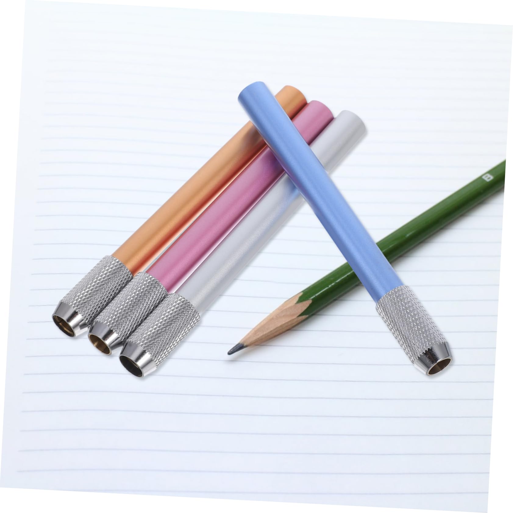 Lurrose 4pcs Metal Pencil Extenders - Adjustable Writing Tool for School & Office