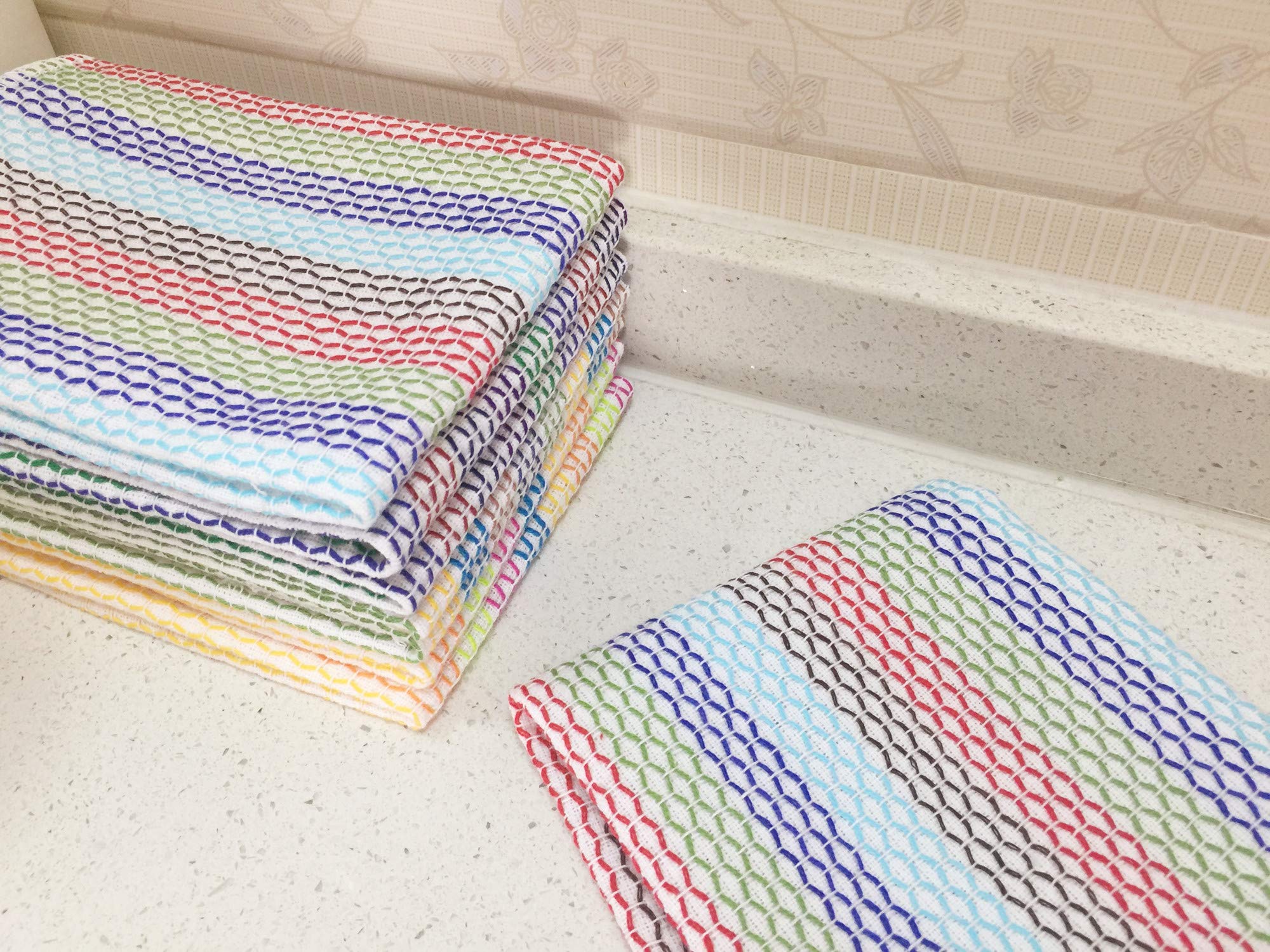 Premium Absorbent Cotton Dish Cloths - 13x13 Inch Odor-Free Kitchen Cleaning Rags, 8-Pack Multi-Color Dish Towels for Washing Dishes, Countertops & Household Cleaning