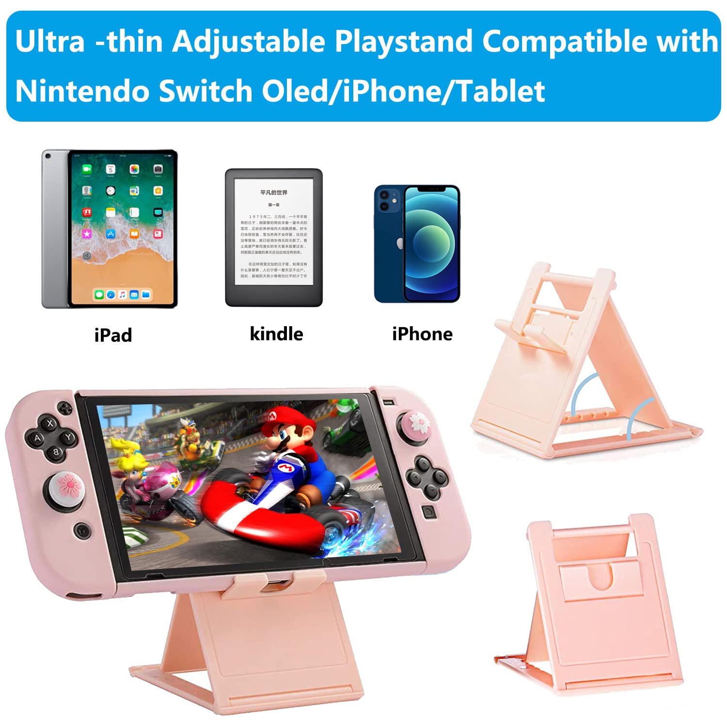 Pink Travel Carrying Case Accessories Kit for Nintendo Switch OLED 2021 - 10-in-1 Protection Set with Hard Cover, Screen Protector, Stand & Thumb Grips | Perfect for Gaming On-The-Go & Travel Protection