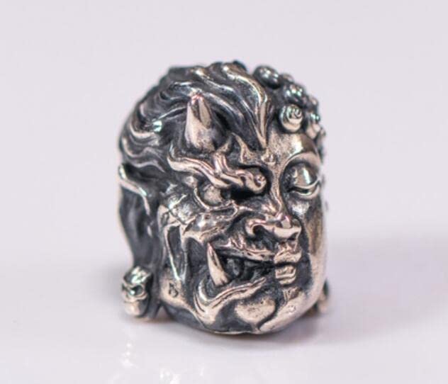 White Brass Half Hannya Half Buddha Bead Charm - Paracord Lanyard Beads for EDC Accessories, Keychains, Zipper Pulls & Pendants - Perfect for Outdoor Gear, Survival Kits, and Everyday Carry Essentials