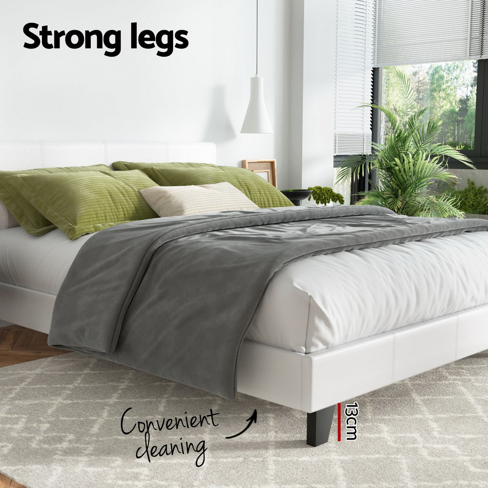 Coogee Queen Bed Frame White - Modern Wooden Platform Bed with Headboard - Perfect for Master Bedroom, Guest Room & Small Spaces