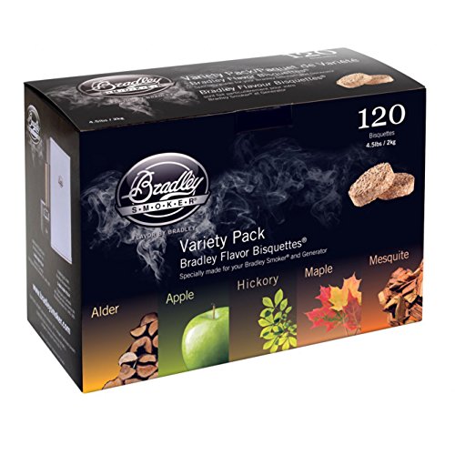 Bradley Smoker BT5FV120 Bisquettes - 5 Flavor Variety Pack (120 Count) | Premium Wood Smoking Chips for BBQ, Grilling & Outdoor Cooking