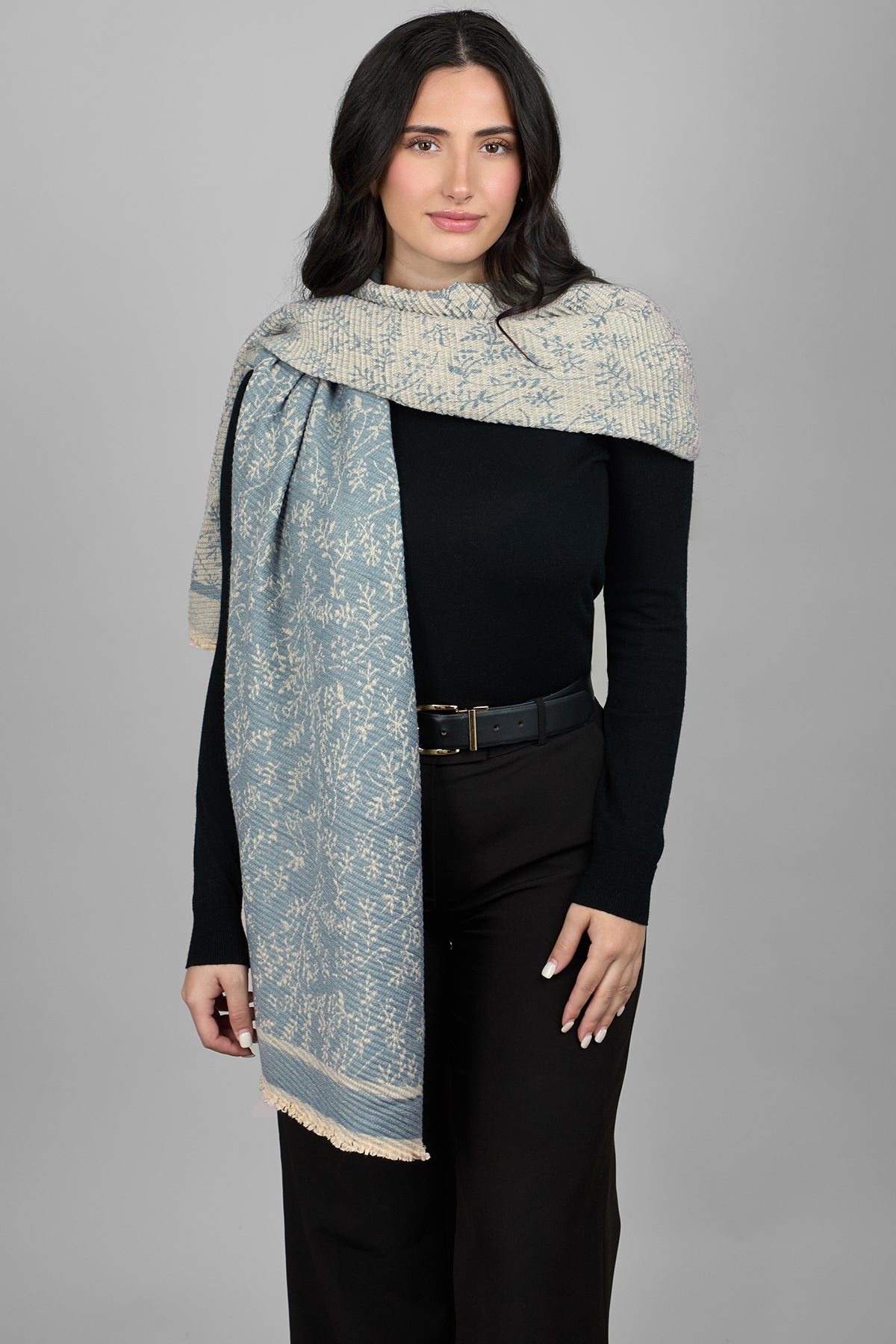 Floral Crinkle Reversible Winter Scarf - Soft & Warm Fashion Accessory for Women - Perfect for Cold Weather, Office Wear & Holiday Outfits