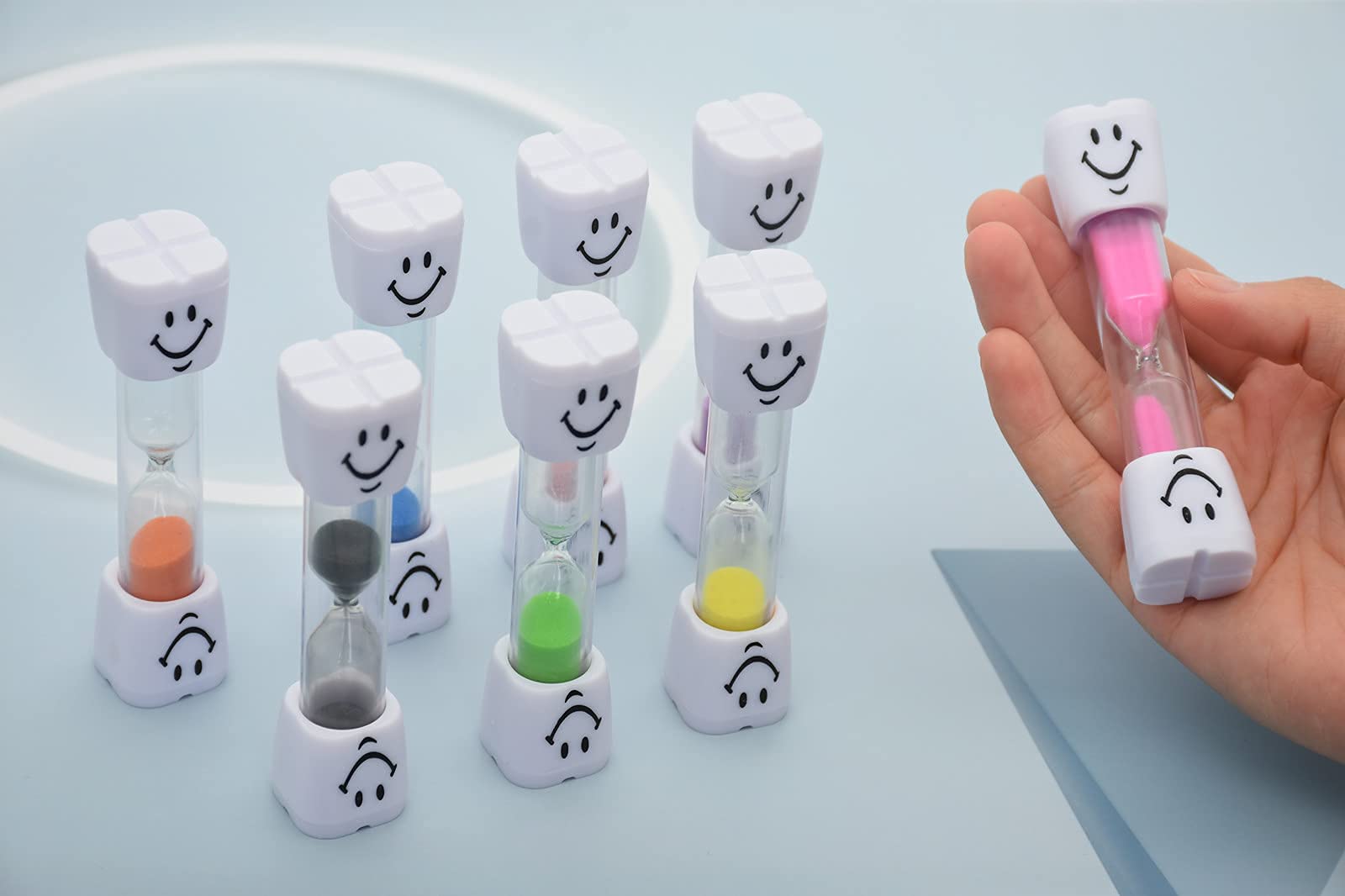 8 Pack Colorful Smiley 2-Minute Sand Timers for Kids - Fun Hourglass Tooth Brushing Timer Set - Perfect for Dental Hygiene, Classroom Activities & Time Management Games