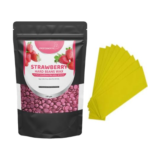 Professional Brazilian Hard Wax Beans for Hair Removal - Face, Eyebrows, Back, Chest, Bikini, Legs, Arms & Beard - Strawberry Scented (100g) | At-Home Salon Waxing & Smooth Skin Care