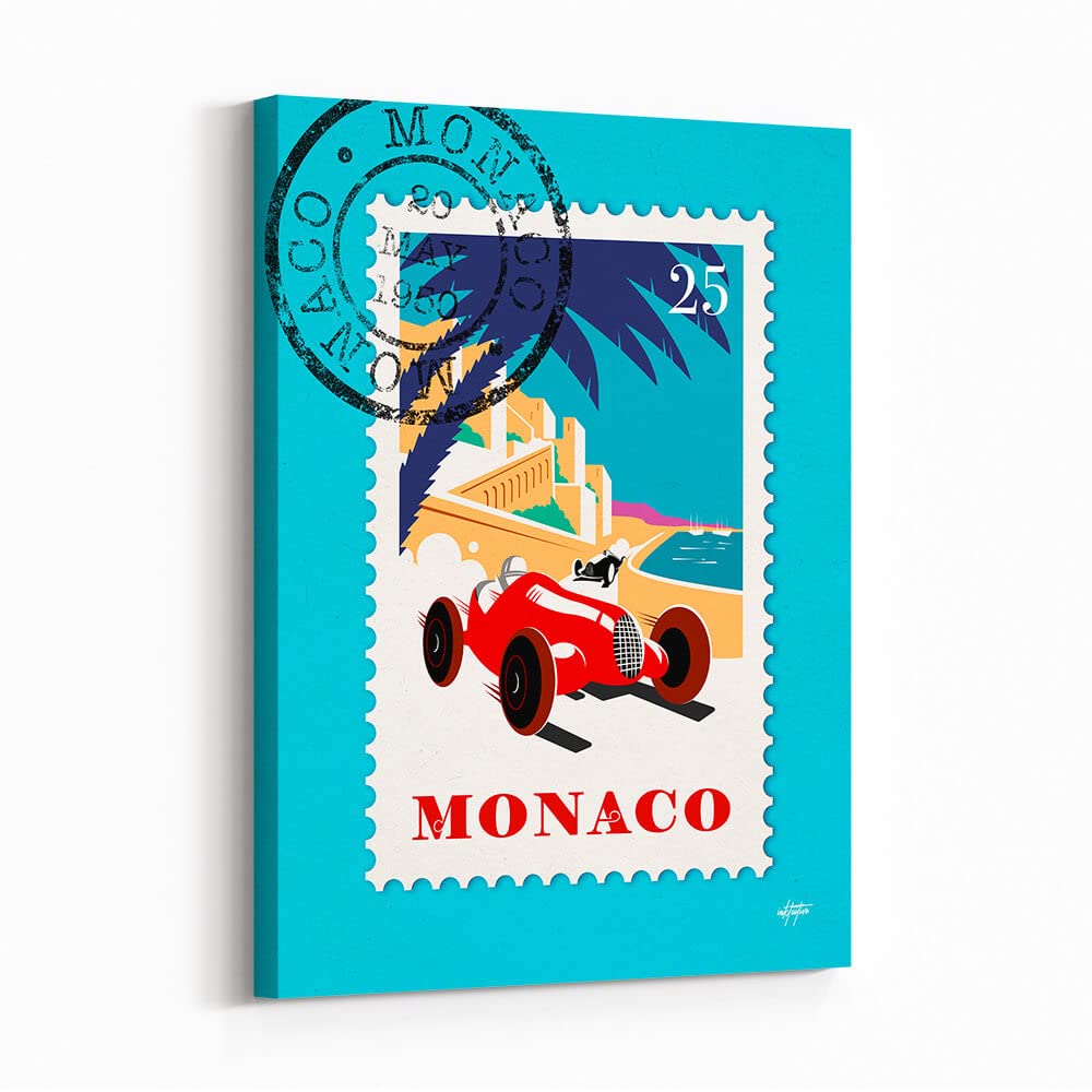 Inktuitive Monaco Stamp Car Inspirational Canvas Wall Art - Motivational Decor for Bedroom, Living Room & Office - 16x12 Inches - Perfect for Home, Office & Gift Giving