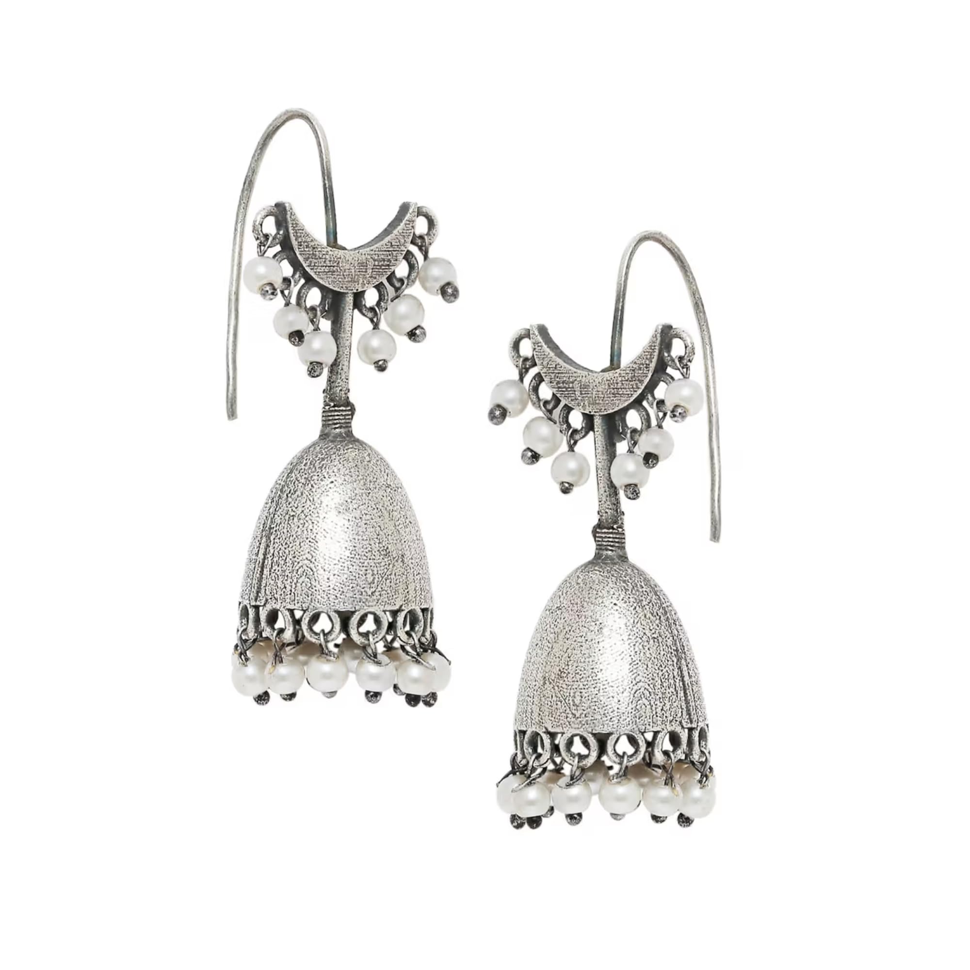 Traditional Silver Oxidized Bell-Shaped Jhumka Earrings for Women & Girls – Pearl Tribal Ethnic Jewelry for Parties, Weddings & Festive Occasions