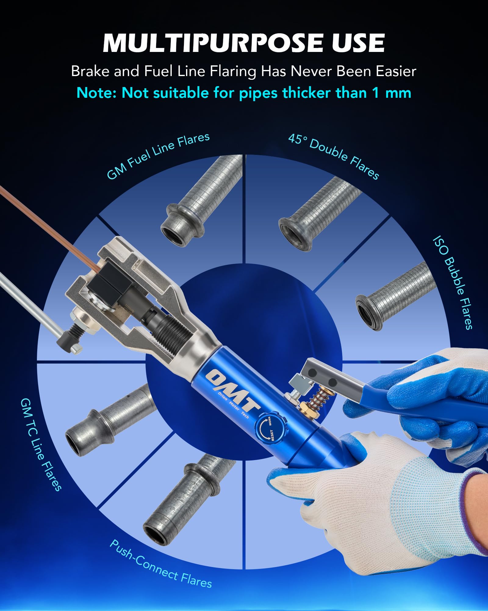 Orion Motor Tech Hydraulic Brake Flaring Tool Kit - 45° Single & Double Flaring Tool Set with Tubing Cutter & Deburring Tool for ISO Bubble Flare - Perfect for Automotive Repair, DIY Brake Line Maintenance and Professional Mechanic Use