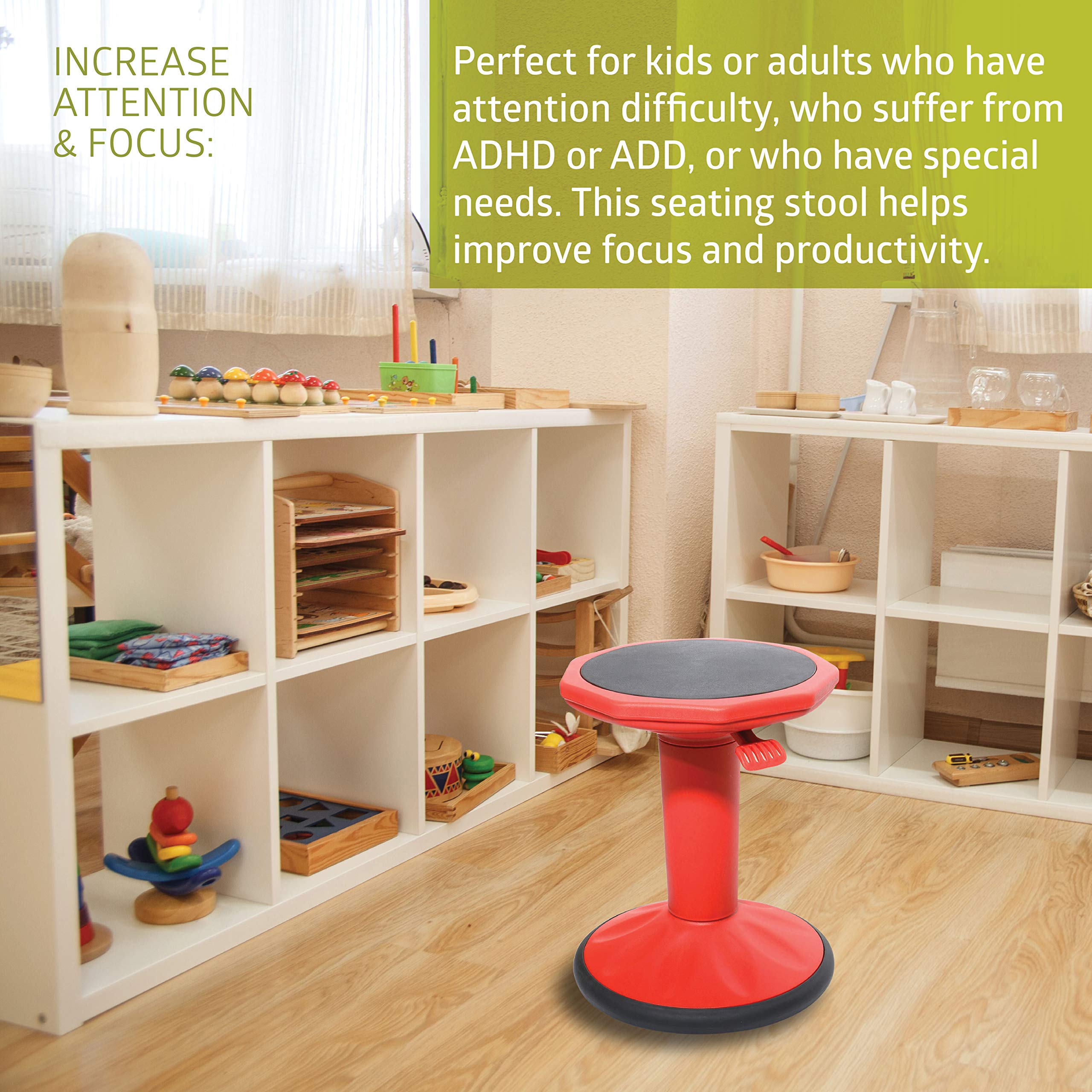 Pearington SitFree Height Adjustable Wobble Stool - Active Flexible Seating Chair for Kids & Adults - Ergonomic Office & School Chair - Red - Perfect for Home Office, Classroom & ADHD Focus