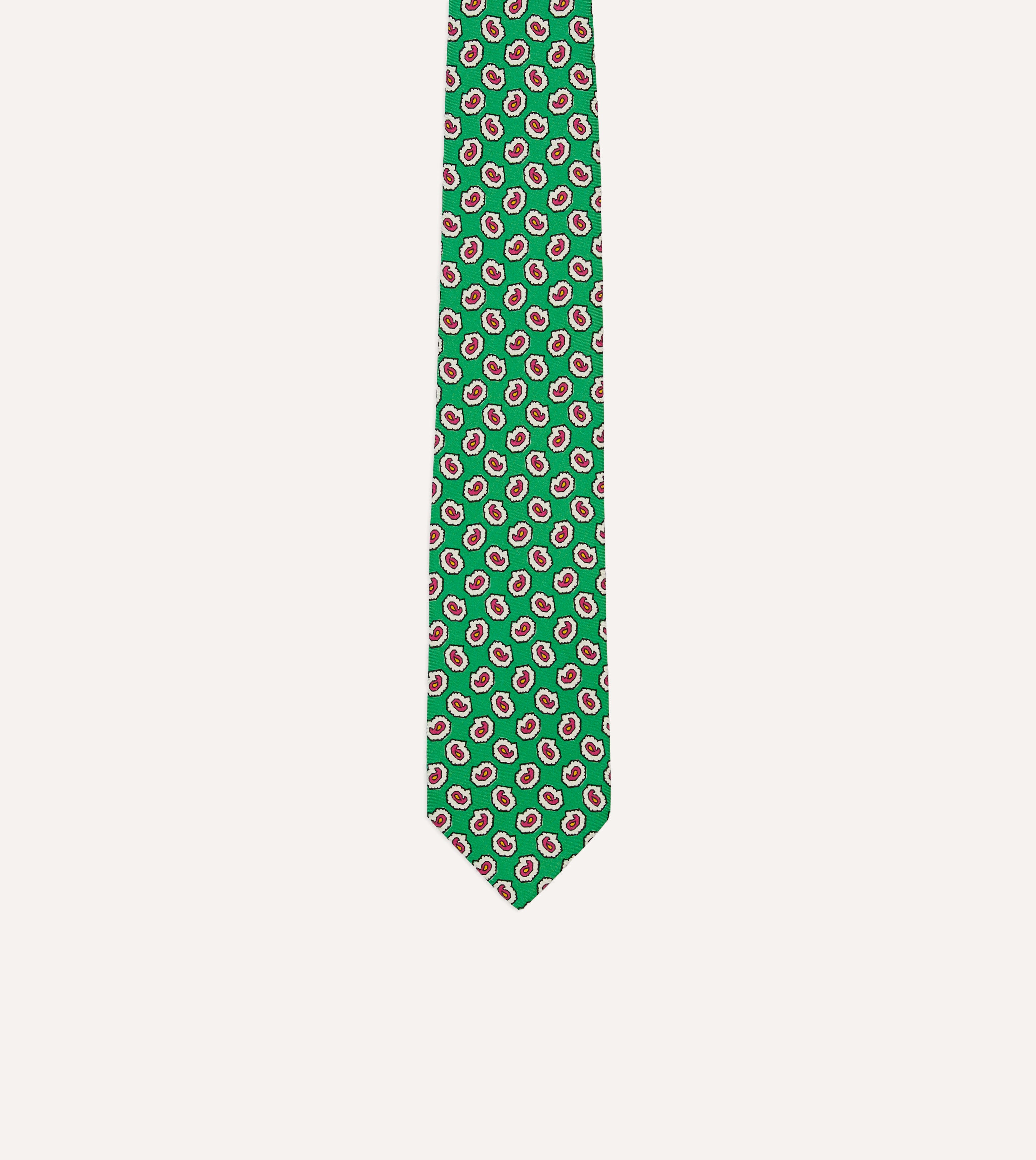 Green Small Paisley Leaf Print Silk Self-Tipped Necktie for Men - Elegant Formal Wear for Weddings, Business Meetings & Special Occasions