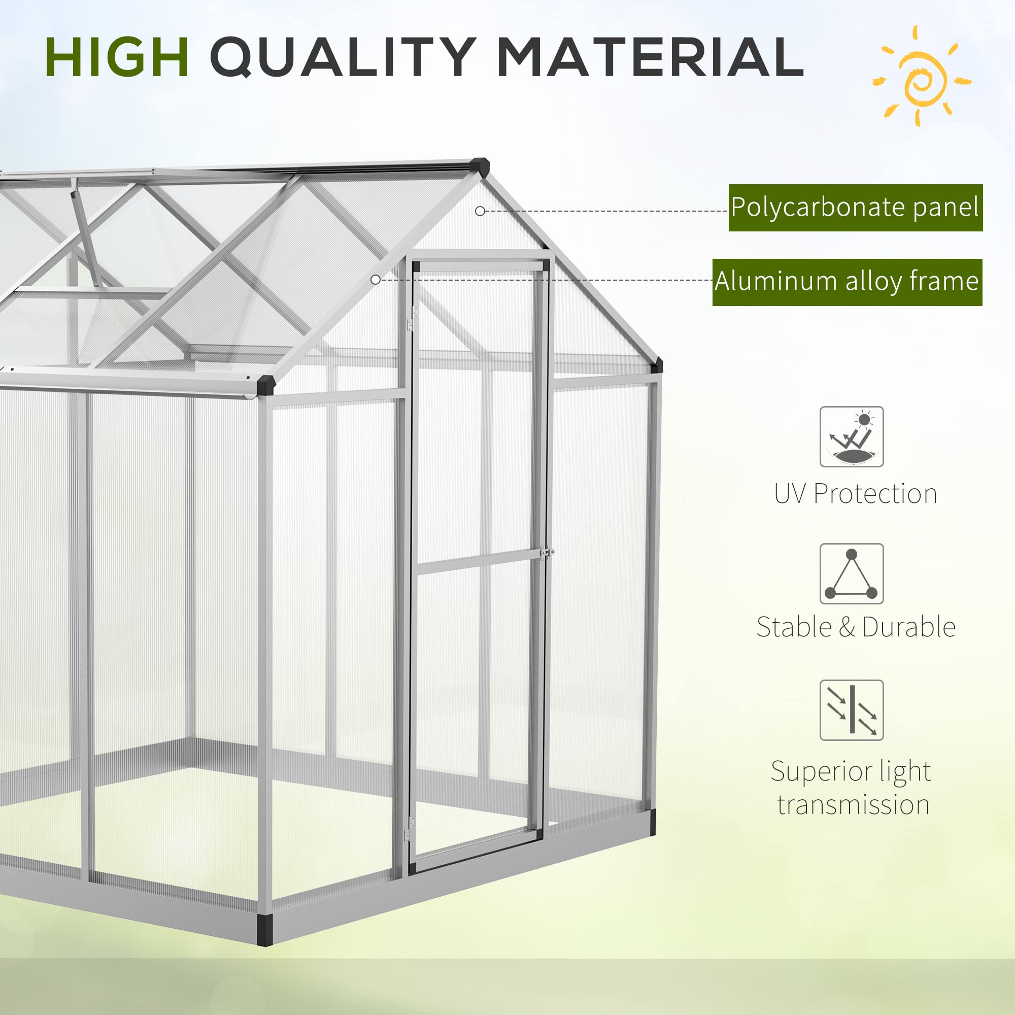 Outsunny 6x6 FT Polycarbonate Greenhouse with Rain Gutter & Roof Vent - Aluminum Walk-in Garden Greenhouse for Outdoor Patio, Backyard, Balcony - Perfect for Growing Vegetables, Herbs & Flowers Year-Round