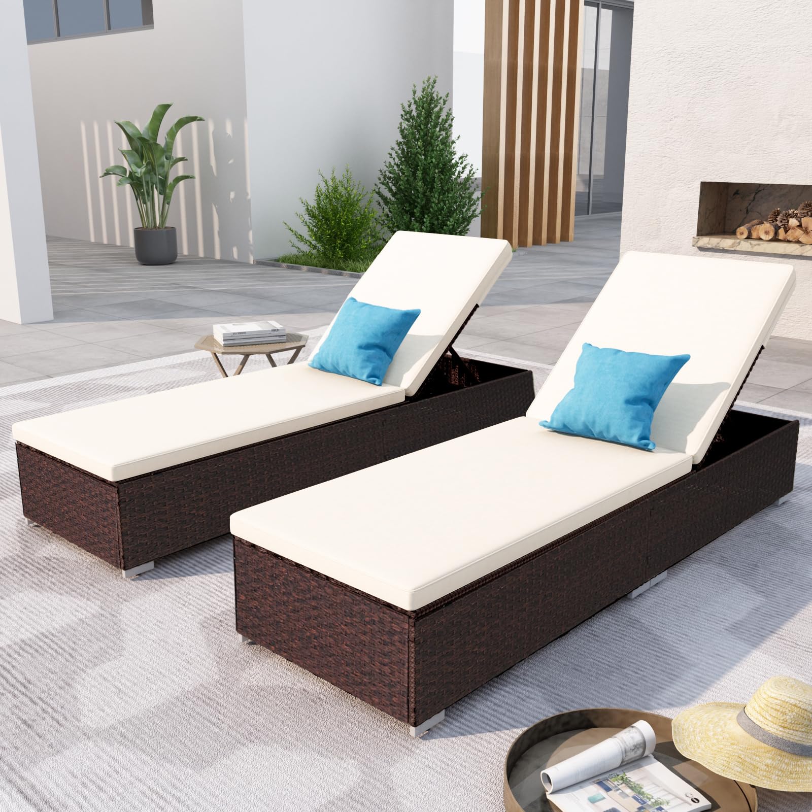 DIMAR GARDEN Outdoor Chaise Lounge Chair - Wicker Poolside Recliner with Cushion - Mixed Brown Patio Furniture for Backyard, Garden & Beach Relaxation