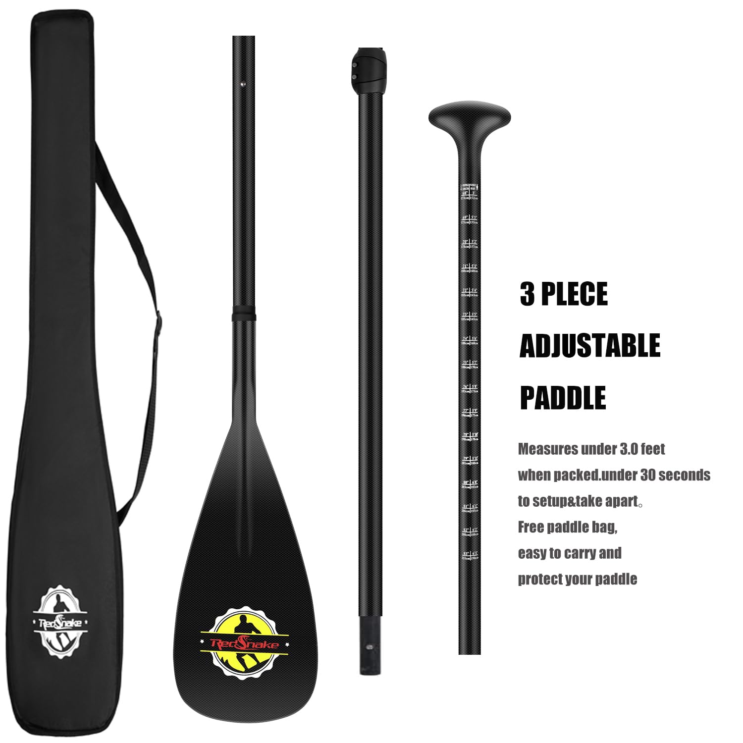 Premium Full Carbon Fiber SUP Paddle - 3-Piece Adjustable Stand Up Paddle Board Oar - Ultra Lightweight & Floating Design with Hydrodynamic Blade for Maximum Power & Efficiency - Perfect for Surfing, Yoga, Fishing & Ocean Adventures