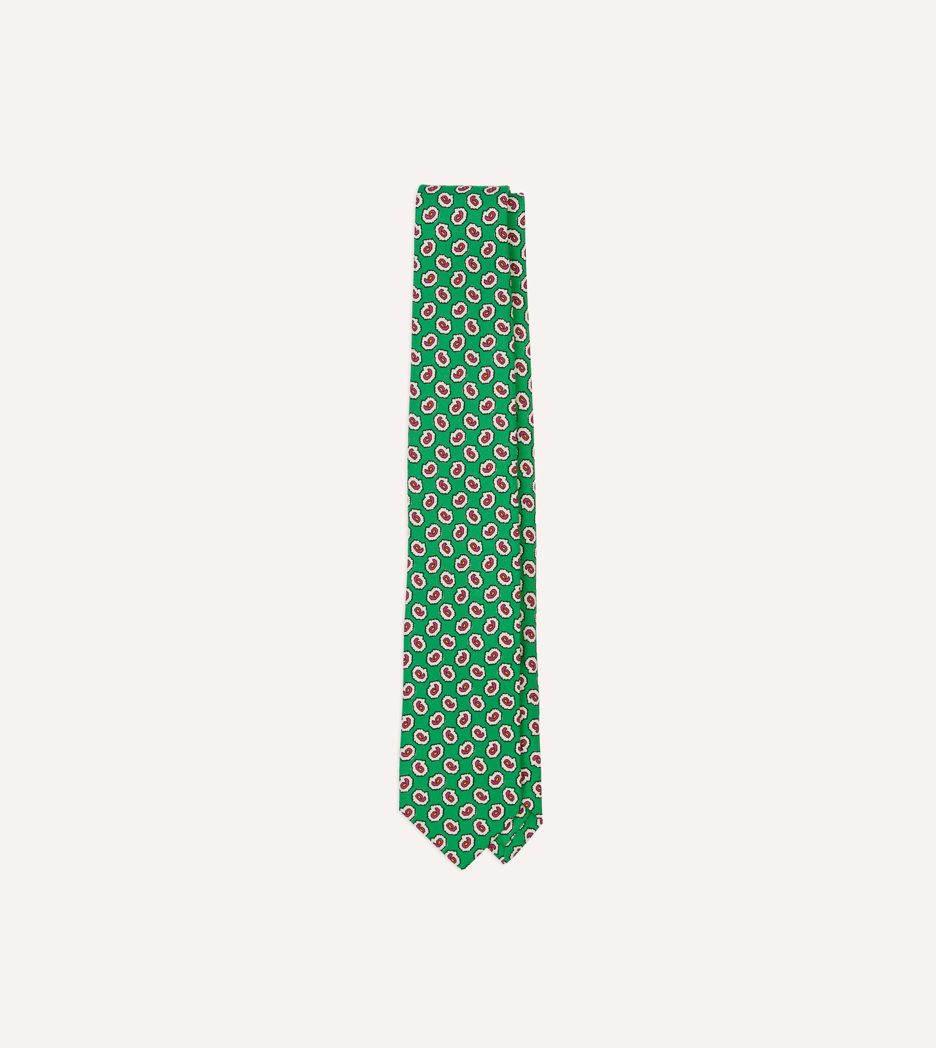 Green Small Paisley Leaf Print Silk Self-Tipped Necktie for Men - Elegant Formal Wear for Weddings, Business Meetings & Special Occasions