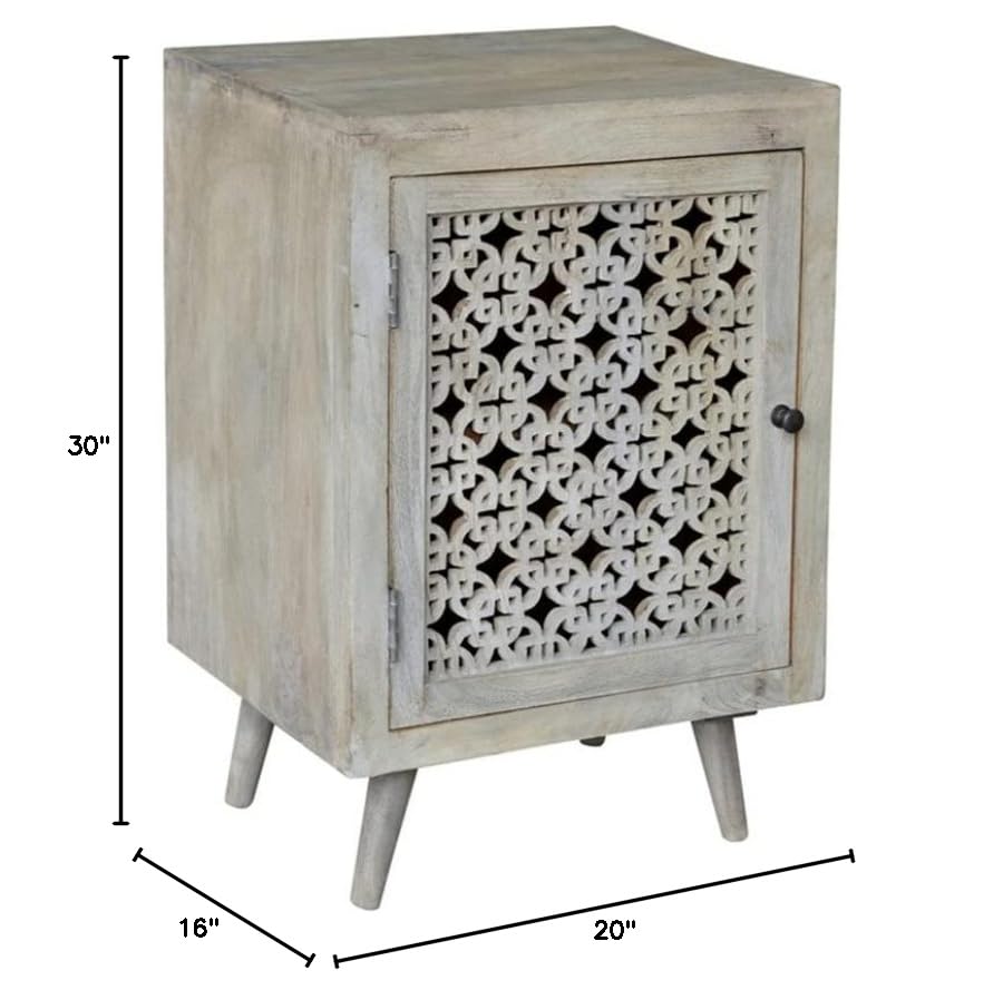 Hand-Carved Solid Wood Nightstand - Natural Finish Moti Halle Bedside Table for Bedroom Decor & Storage