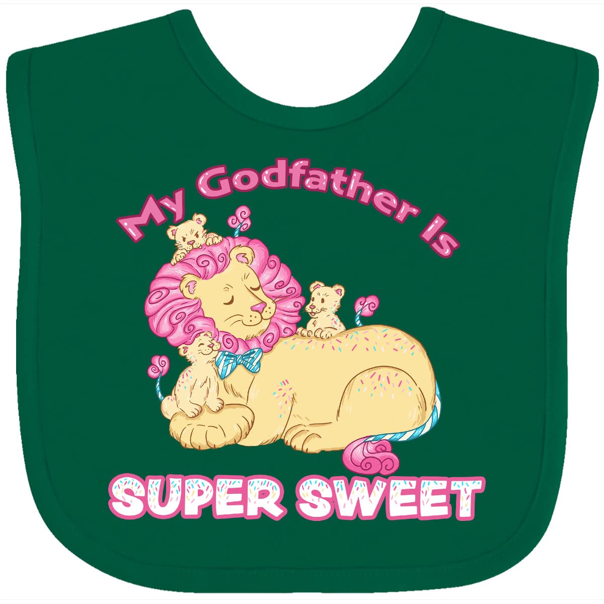 Inktastic My Godfather Is Super Sweet Cotton Candy Lions Baby Bib - Soft & Absorbent for Messy Meals, Playtime & Photo Shoots