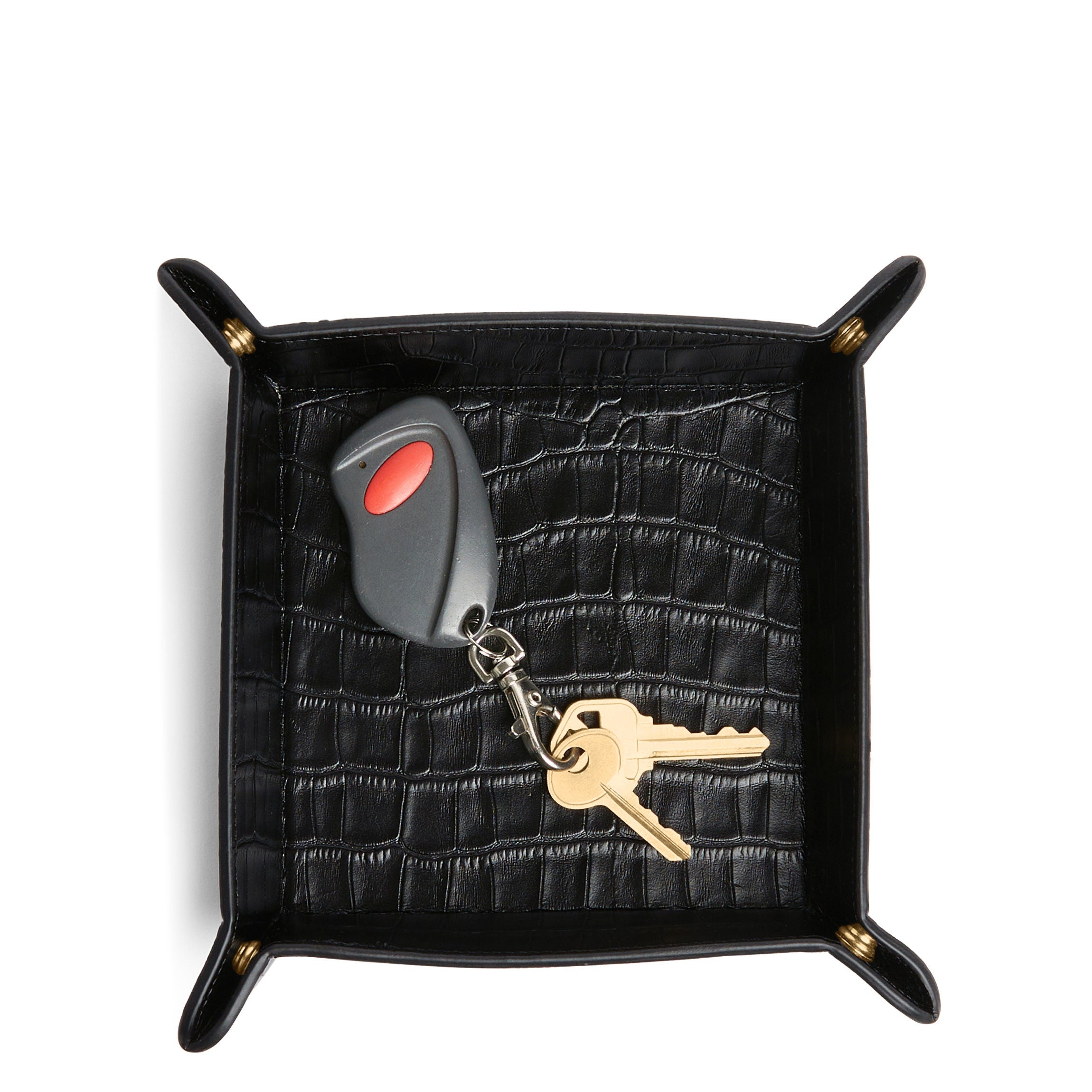 Black Crocodile Embossed Square Valet Tray - Premium Leather Organizer for Keys, Wallet & Jewelry | Perfect for Nightstand, Dresser or Entryway Décor
