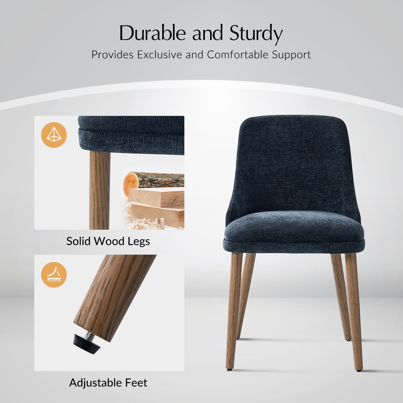 Zara Dining Chairs Set of 2/4/6 - Modern Curved Backrest with Natural Wood Legs & Plush Cushion - Perfect for Kitchen, Dining Room, or Breakfast Nook