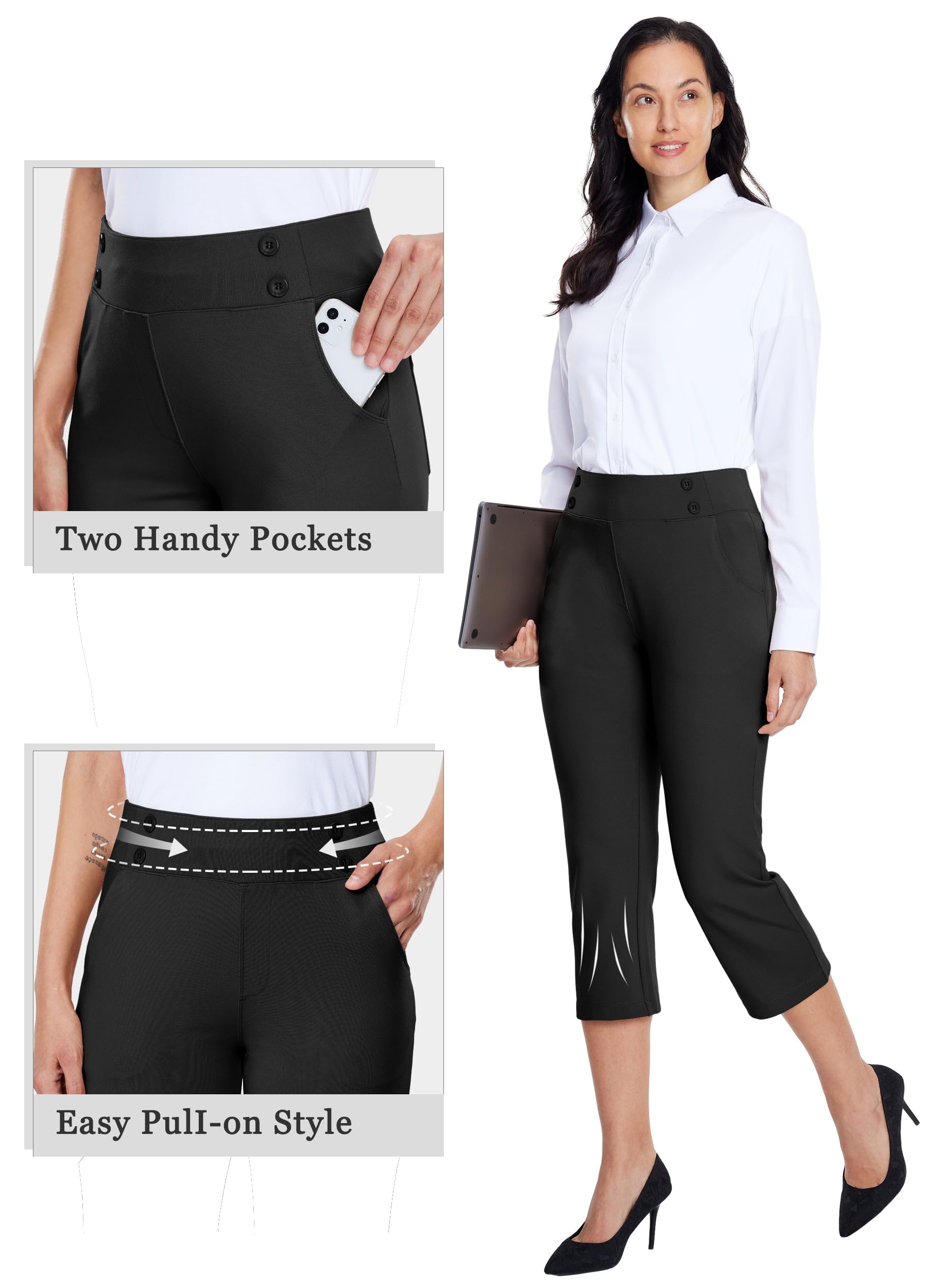 Willit Women's Capri Pants - Stretchy Yoga Pants for Work & Casual Wear - 21