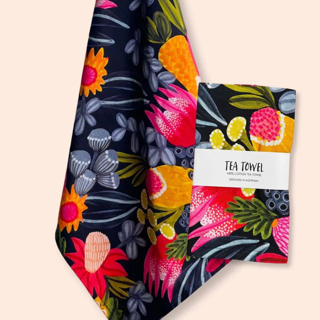 Banksia Beauty Designer Tea Towel - Premium Cotton Kitchen Towel for Drying Dishes & Decor - Perfect for Home, Kitchen, and Gift Giving