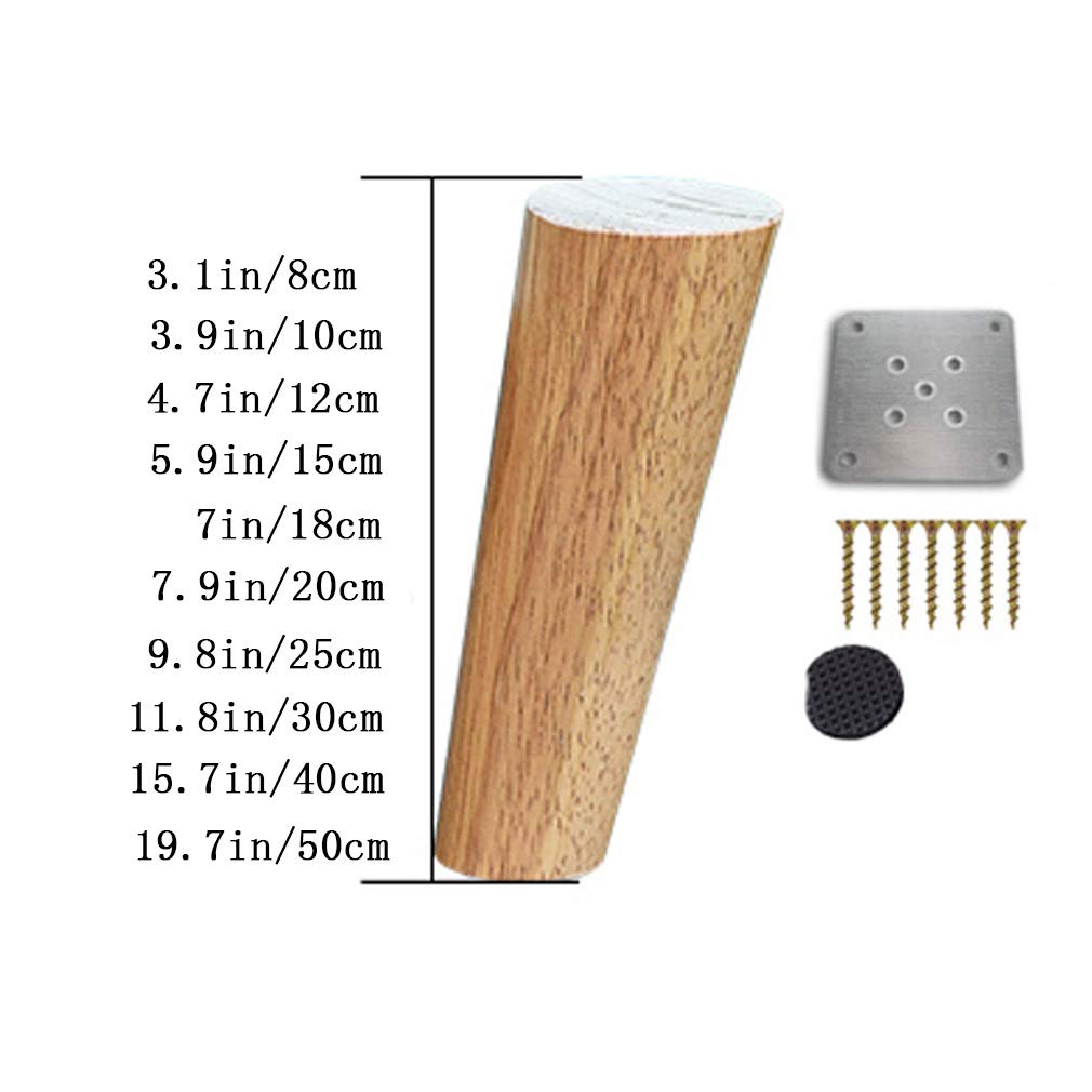 Solid Wood Table Legs - 4 Pack Slanted Conical Furniture Legs for Sofa, Bed, Cabinet, Couch & Chair (15cm/5.9in) with Mounting Plates & Screws - Perfect for DIY Furniture Repair and Home Decor Projects