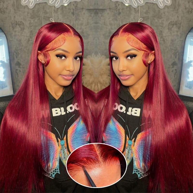 **9x6 HD Lace Front Wigs Human Hair - Pre Plucked 99J Burgundy 20 Inch Glueless Wig - Straight Wear & Go Wig for Black Women - 210% Density - Perfect for Daily Wear, Parties & Special Occasions**