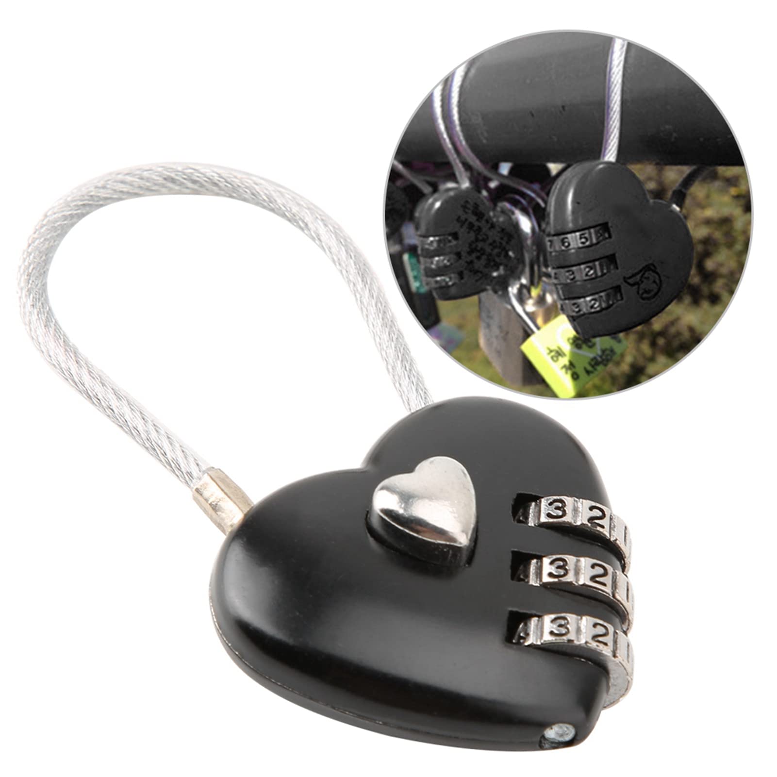 Heart Shaped 3-Digit Combination Lock - Mini Zinc Alloy Couple Padlock for Luggage, Backpack, Diary & Suitcase - Secure Your Belongings in Style (Black)