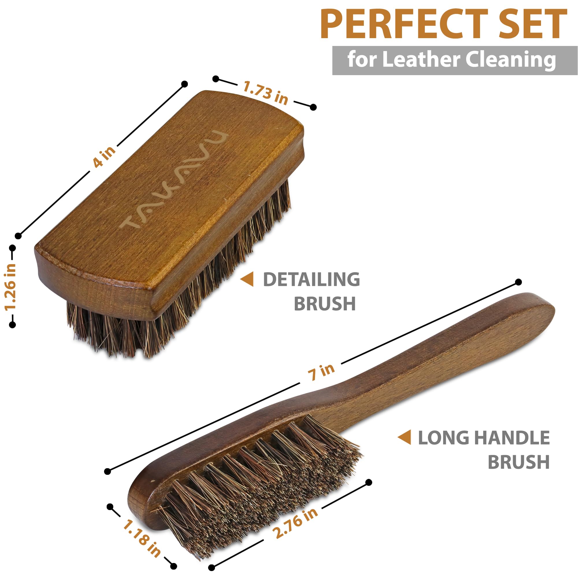 TAKAVU Leather & Upholstery Cleaning Brush Set - 100% Natural Horse Hair Bristles for Car Seats, Leather Sofas, Alcantara, Furniture, Boots & Bags | Gentle Cleaning for Cars, Home & Office Interiors | Perfect for Auto Detailing, Shoe Care & Handbag Maintenance