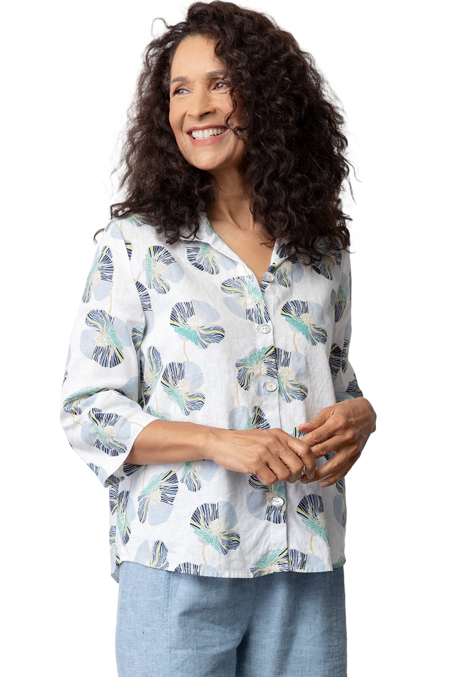 Floral Linen Swing Shirt for Women - Lightweight Summer Tops with Short Sleeves - Perfect for Beach, Vacation & Casual Outings