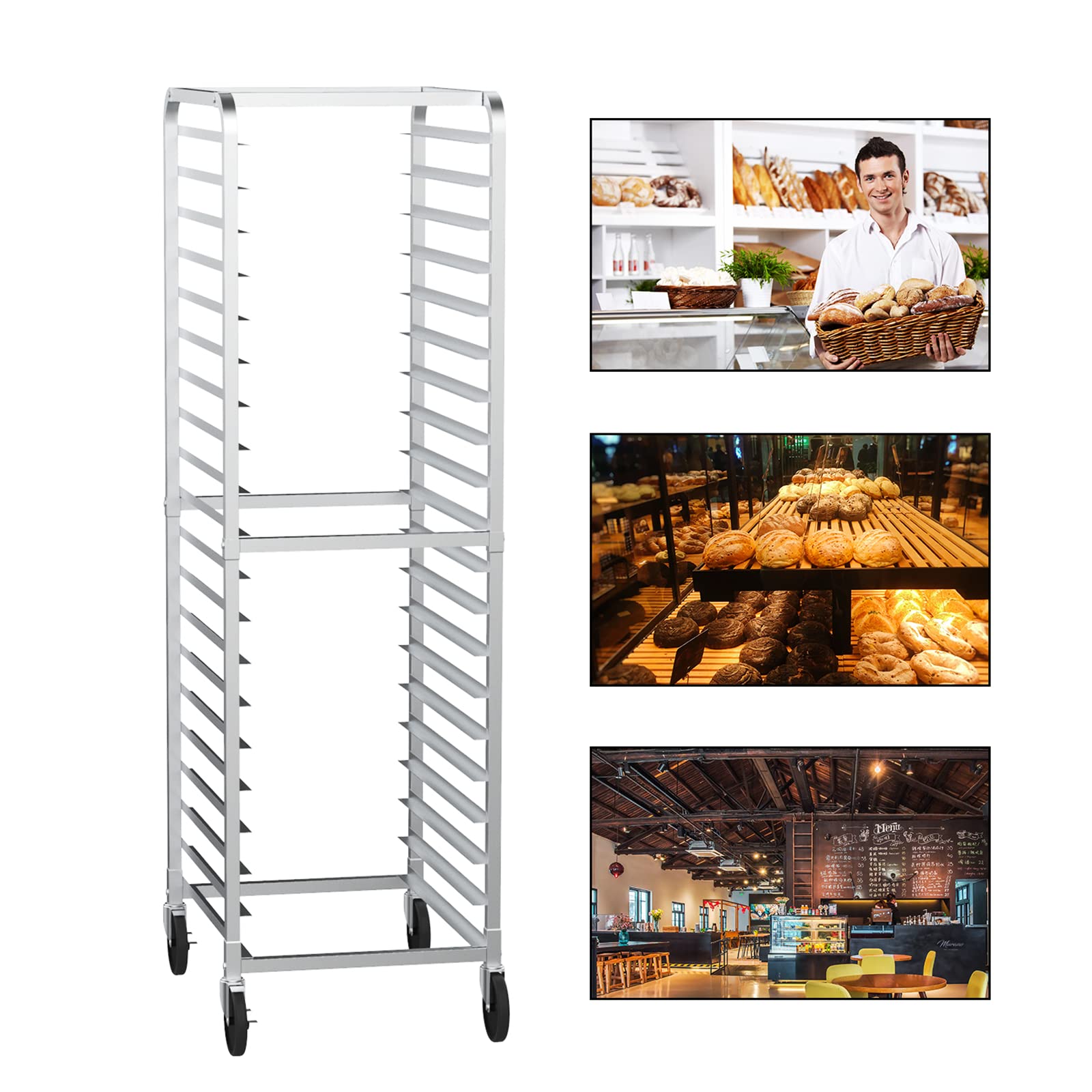 VINGLI Upgraded 20-Tier Full/Half Sheet Pan Rack - Heavy Duty Aluminum Bakery Speed Rack with Lockable Wheels for Commercial Kitchen, Restaurant, Bakery, Dessert Shop - Perfect for Food Storage, Baking & Pastry Display (68.5”H)