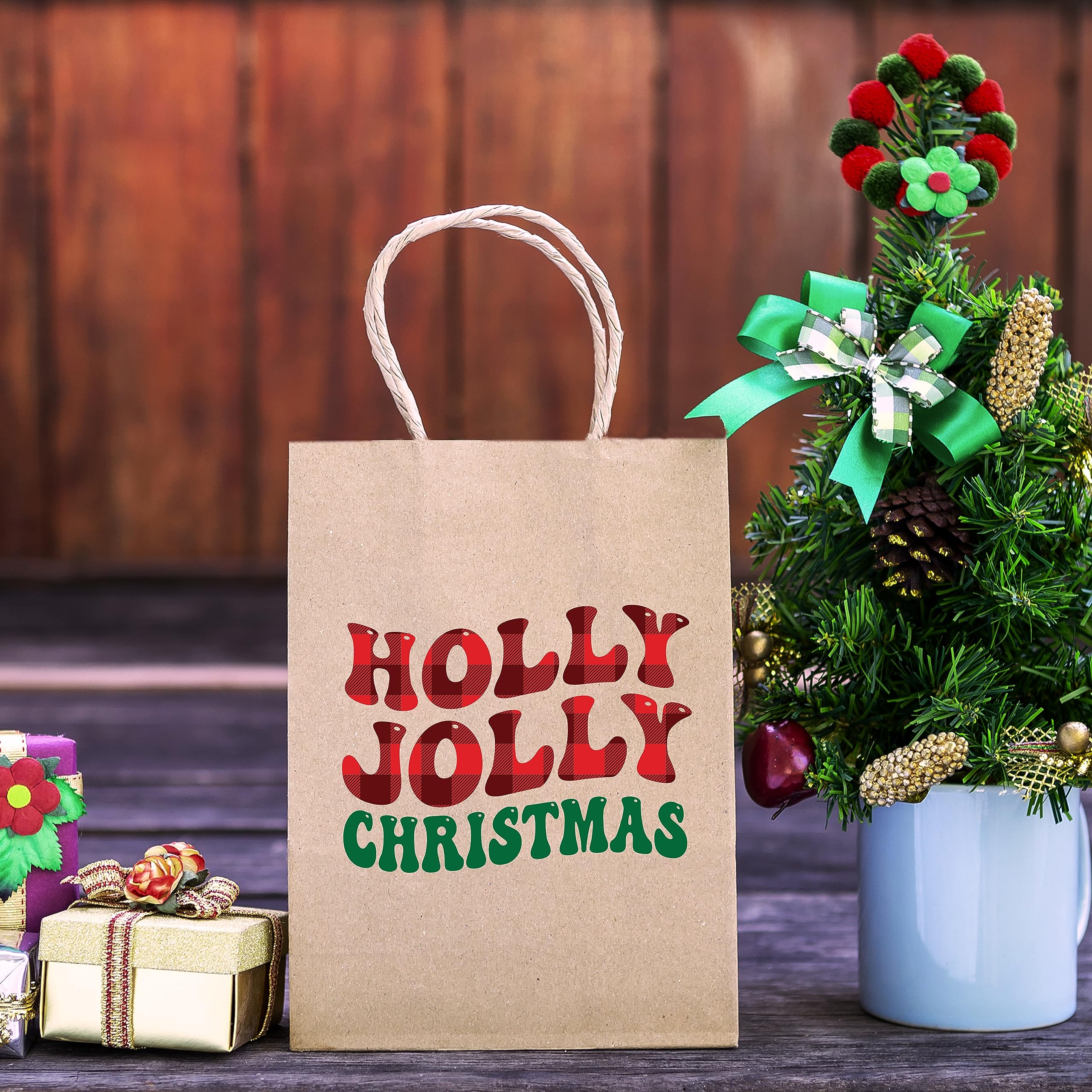 30 Christmas Kraft Gift Bags - 6 Festive Designs for Holiday Presents, Xmas Party Favors & Classroom Treats (9