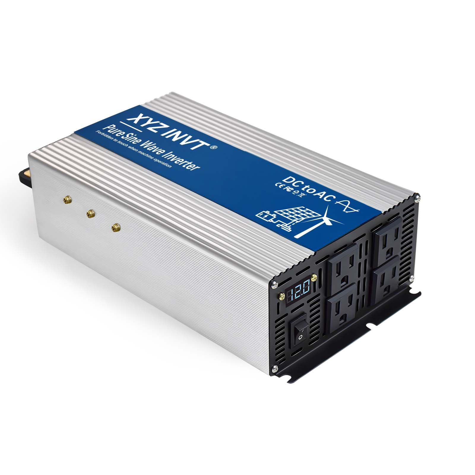 1800W Pure Sine Wave Power Inverter DC 12V to AC 110V/120V Converter with LED Display - 3600W Peak Output for RV, Camping, Home Backup & Small Appliances (Laptops, TVs, Refrigerators)