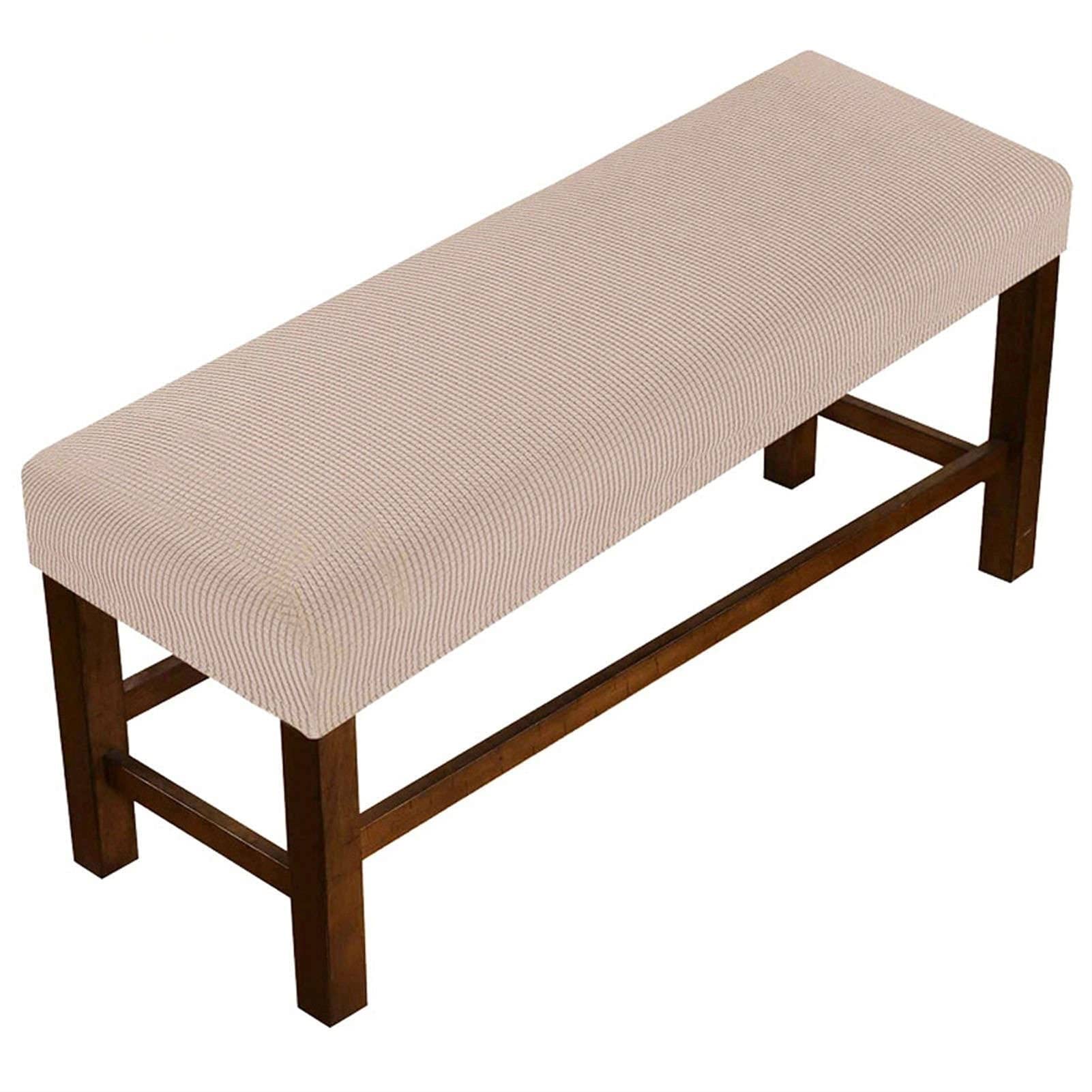 Stretch Upholstered Bench Slipcover - Elastic Jacquard Fabric Seat Protector - Removable & Washable - Fits Dining Room, Bedroom, Living Room & Kitchen Benches (Khaki, Large) - Perfect for Home Decor & Furniture Protection