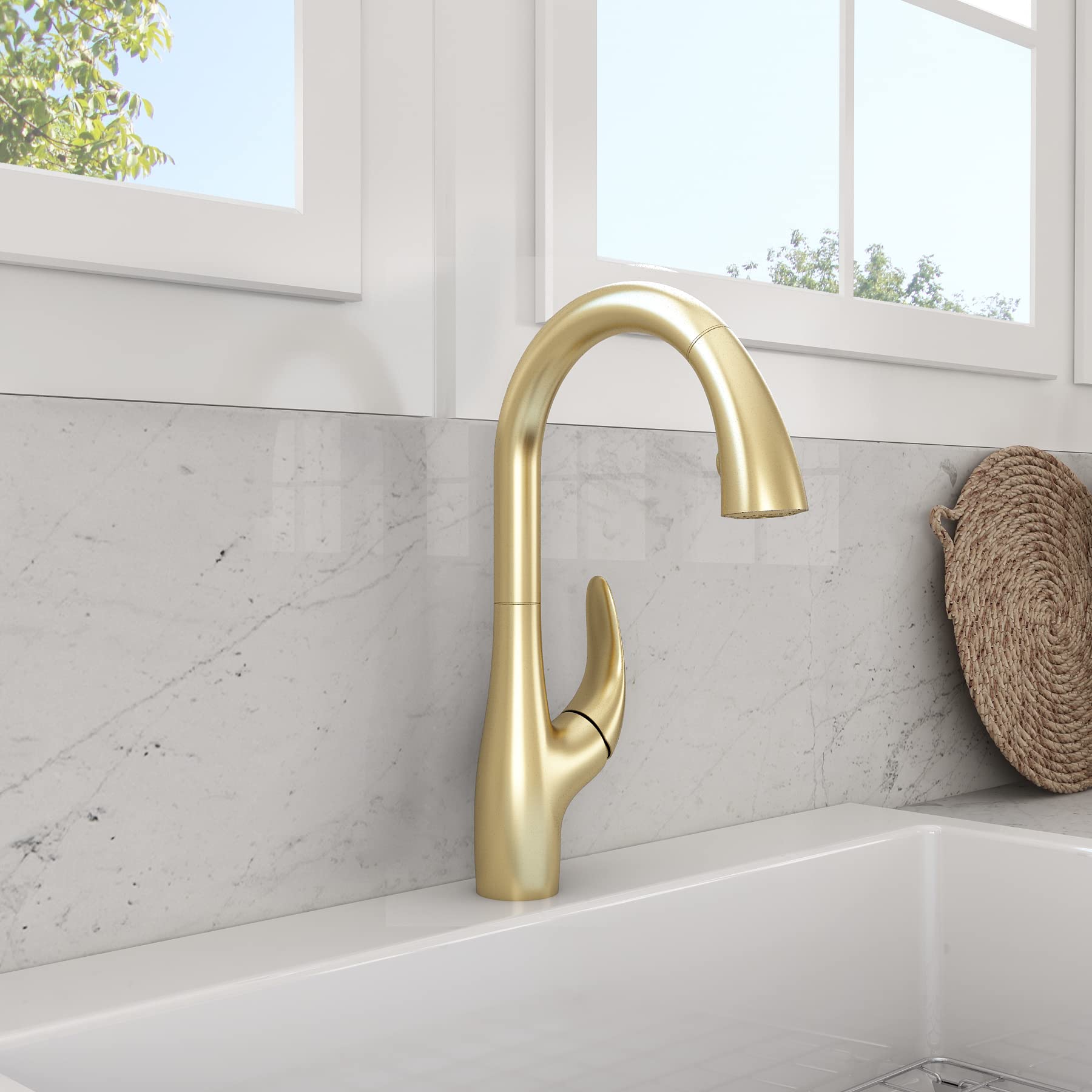 BOCCHI Pagano 2.0 Pull-Down Brushed Gold Kitchen Faucet - Modern Matte Finish for Sink, Dishwashing & Cooking - Perfect for Home, Restaurant & Commercial Use
