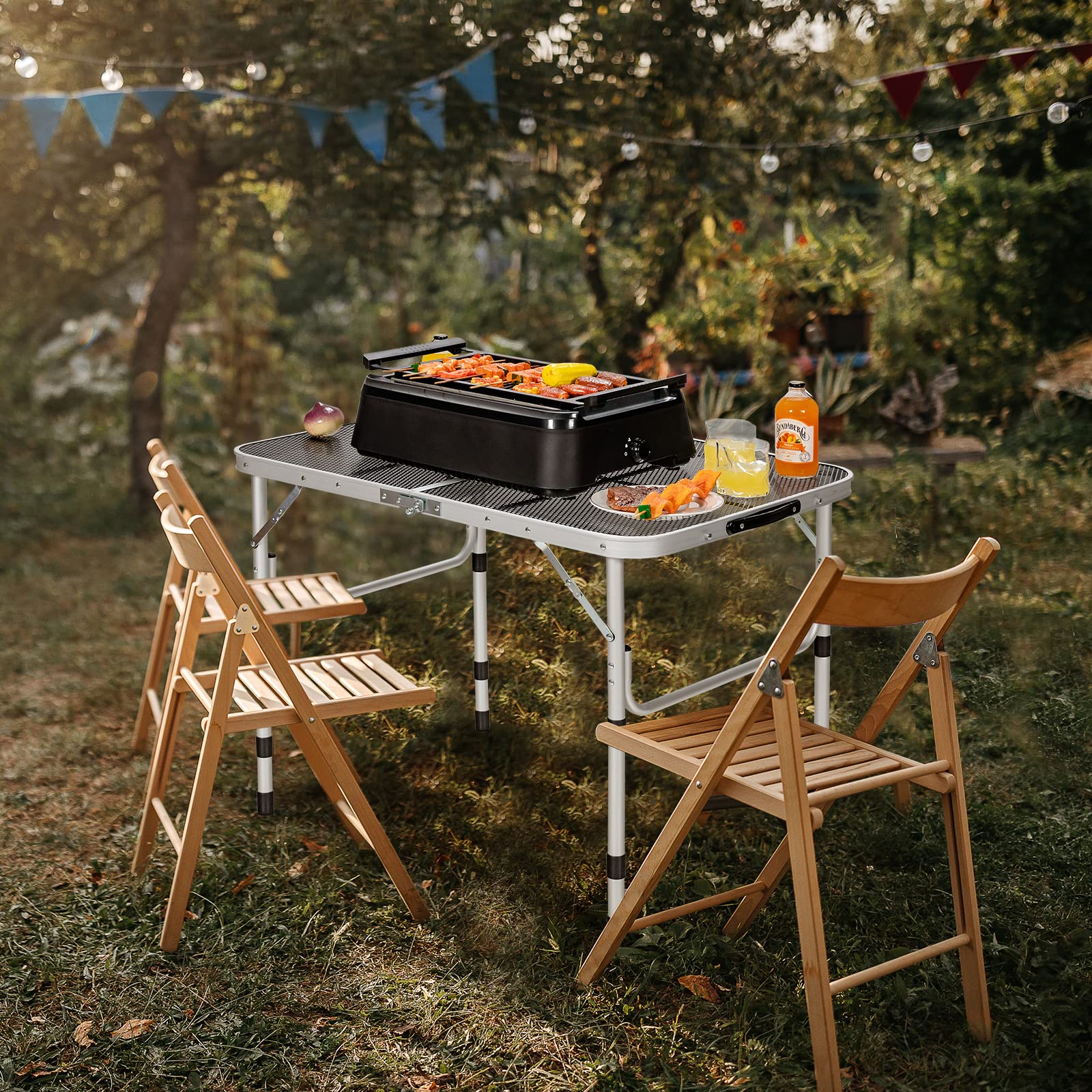 Giantex 3FT Portable Camping Table - Aluminum Picnic Table with Iron Mesh Tabletop, 4 Adjustable Heights, Lightweight Folding Table for Outdoor, BBQ, Picnic, Camping, Beach, Tailgating & Backyard Parties | Perfect for Grilling, Cooking, Dining & Outdoor Entertaining