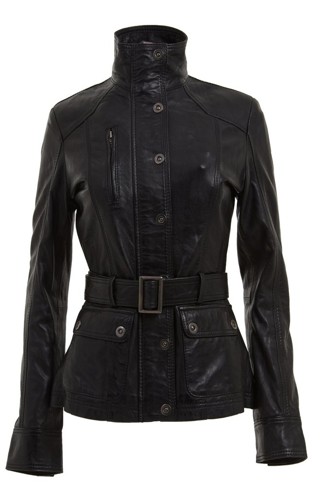 Women's Nappa Leather Military Jacket with Adjustable Belt - Stylish Outerwear for Fall & Winter Fashion | Perfect for Casual Outings, Office Wear & Night Events